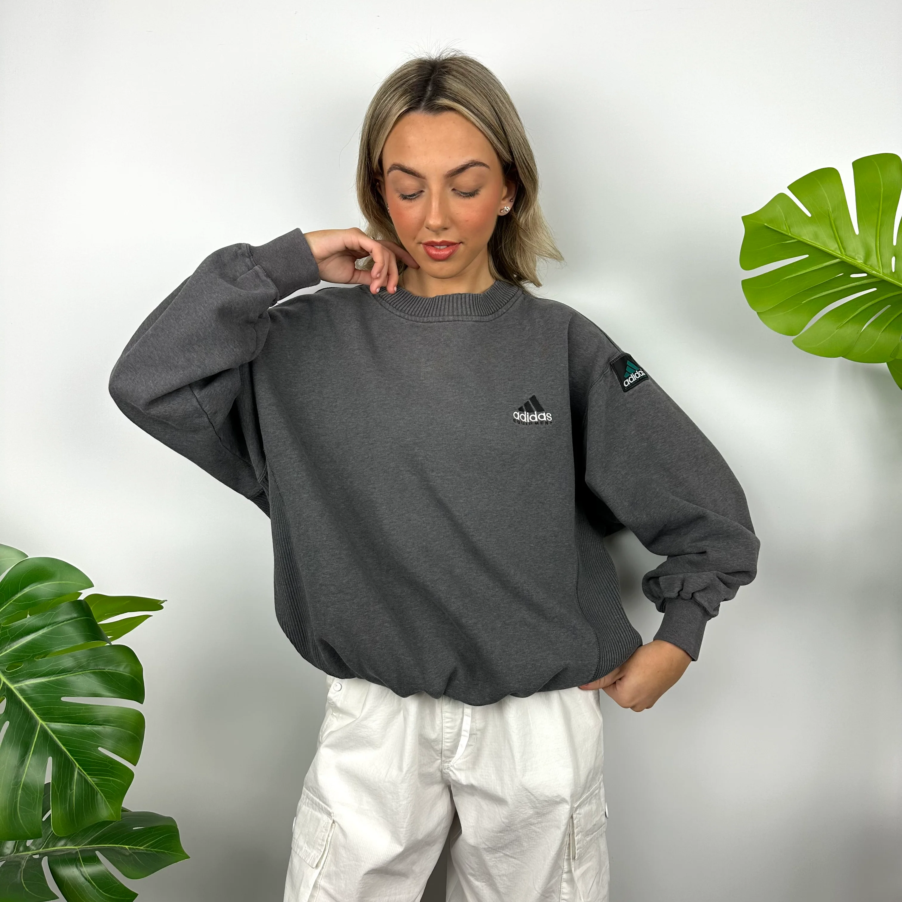 Adidas Equipment RARE Grey Embroidered Spell Out Sweatshirt (M) - Image 5