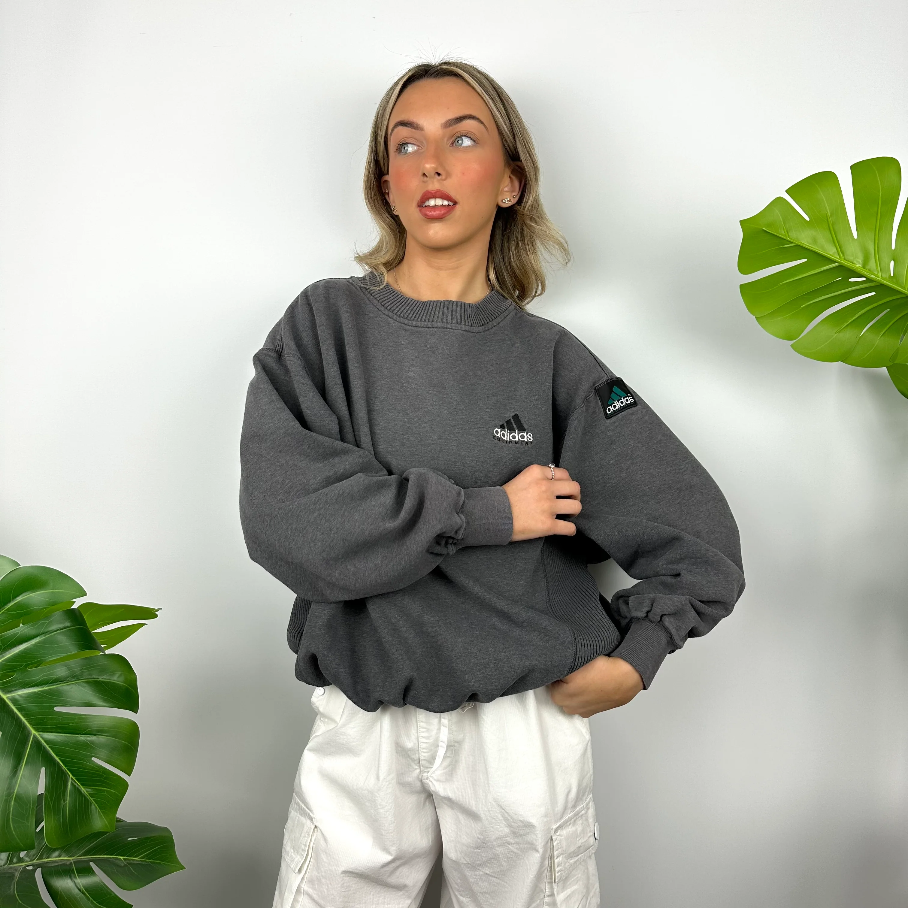 Adidas Equipment RARE Grey Embroidered Spell Out Sweatshirt (M) - Image 7