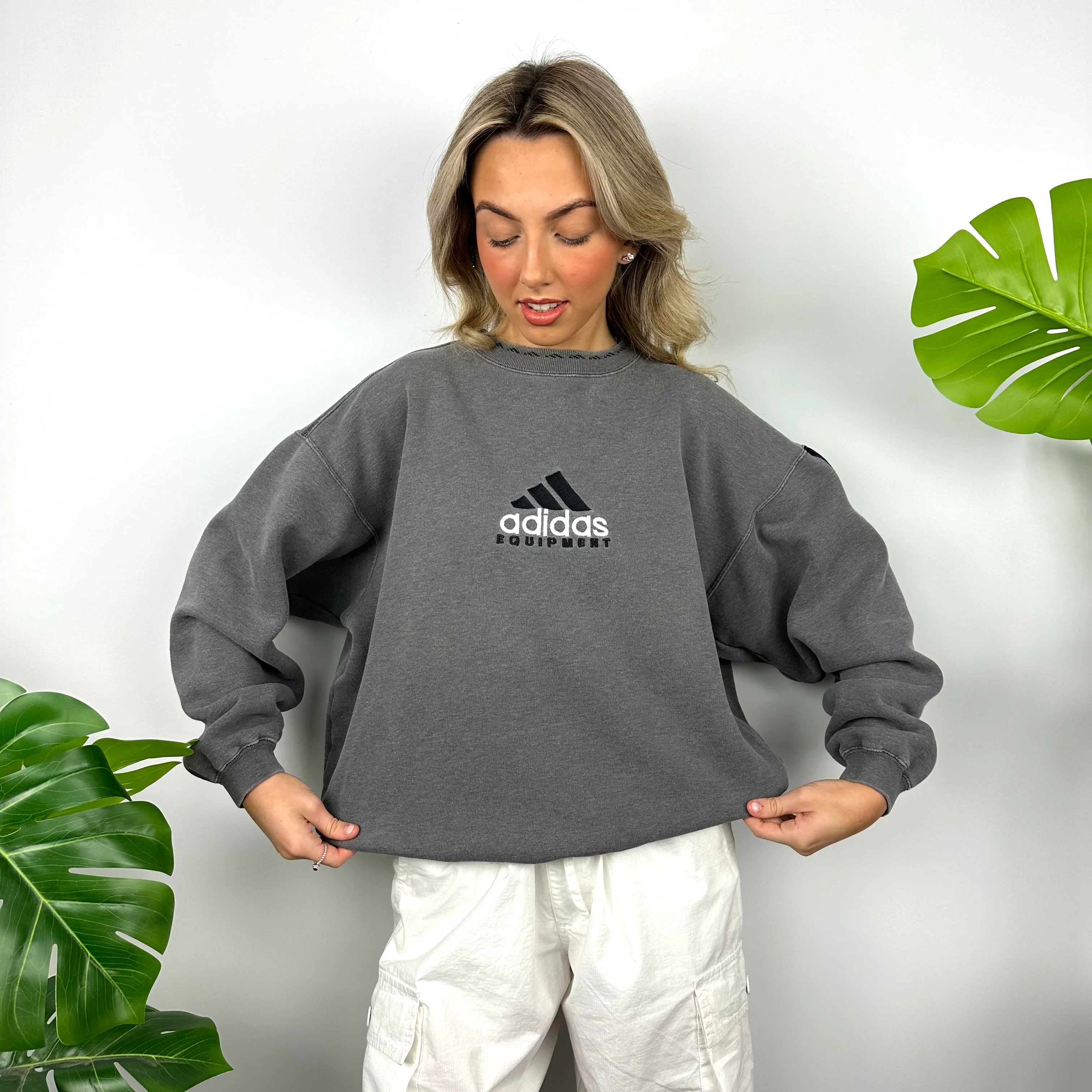 Adidas Equipment RARE Grey Embroidered Spell Out Sweatshirt (M) - Image 3