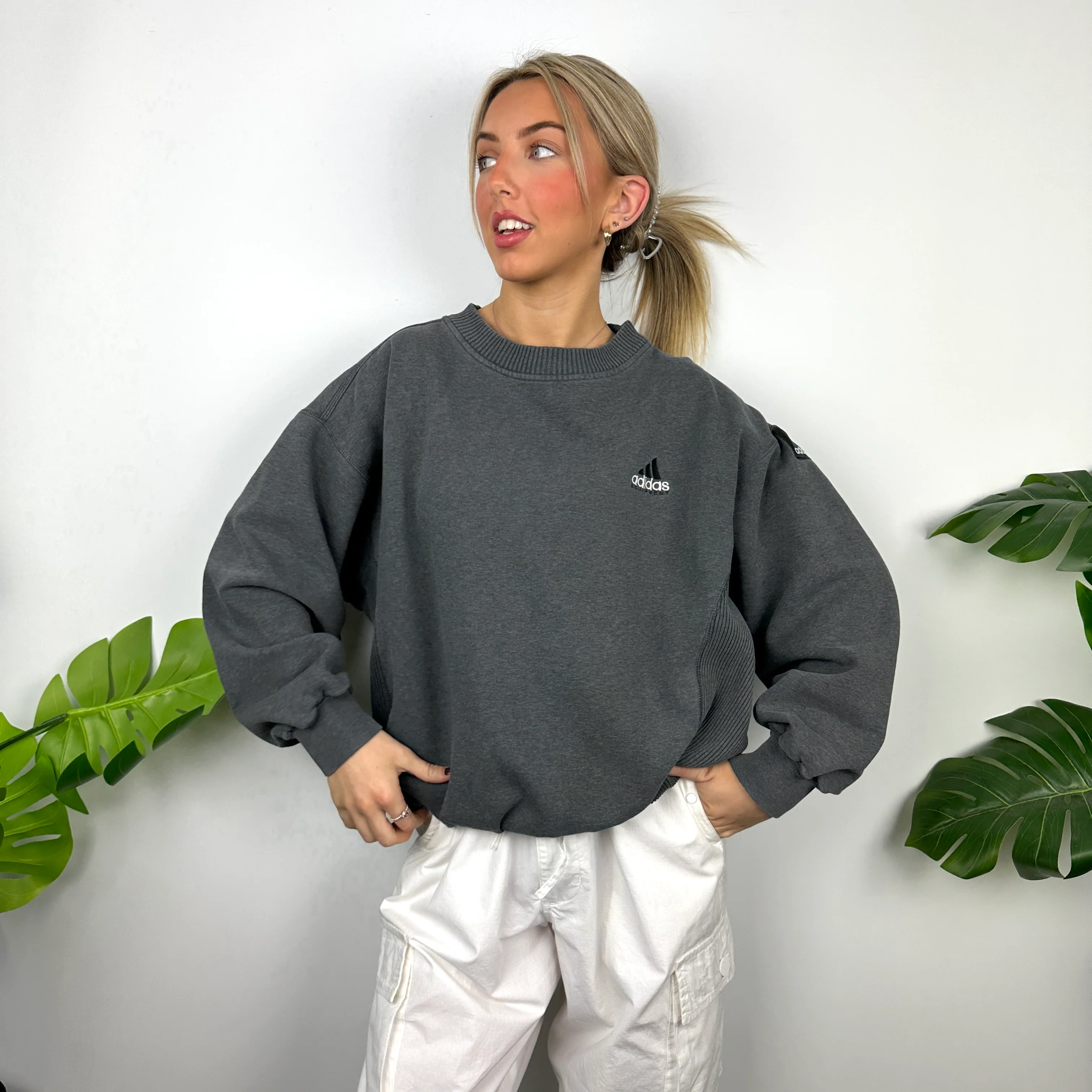 Adidas Equipment RARE Grey Embroidered Spell Out Sweatshirt (M) - Image 3