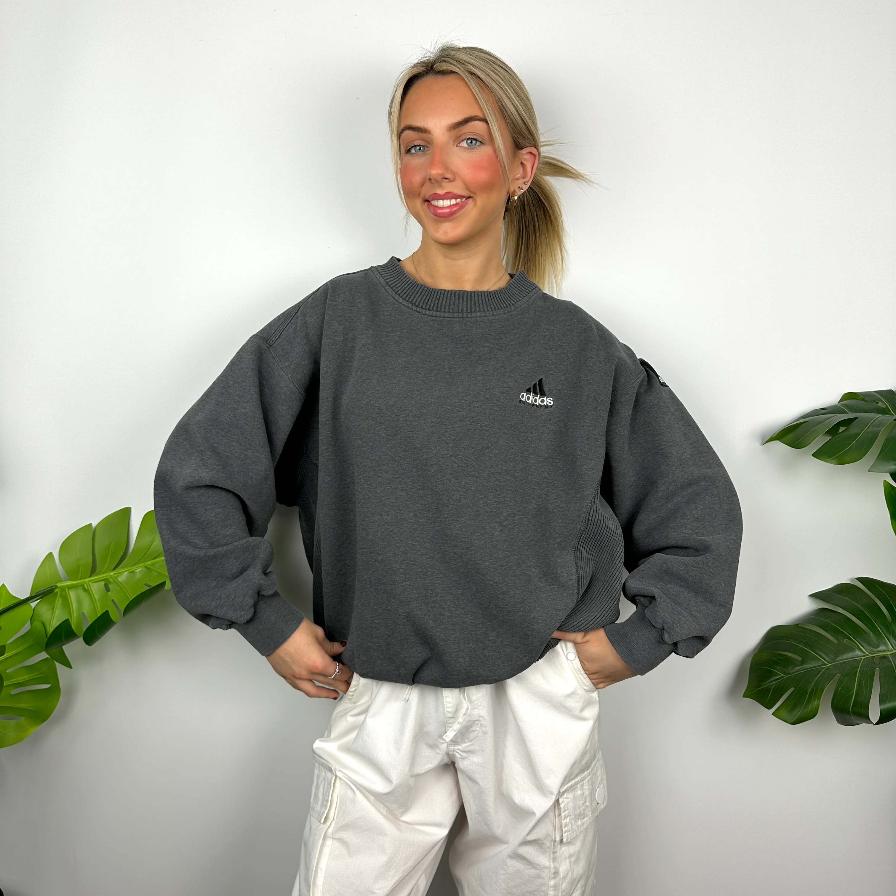 Adidas Equipment RARE Grey Embroidered Spell Out Sweatshirt (M) - Image 5