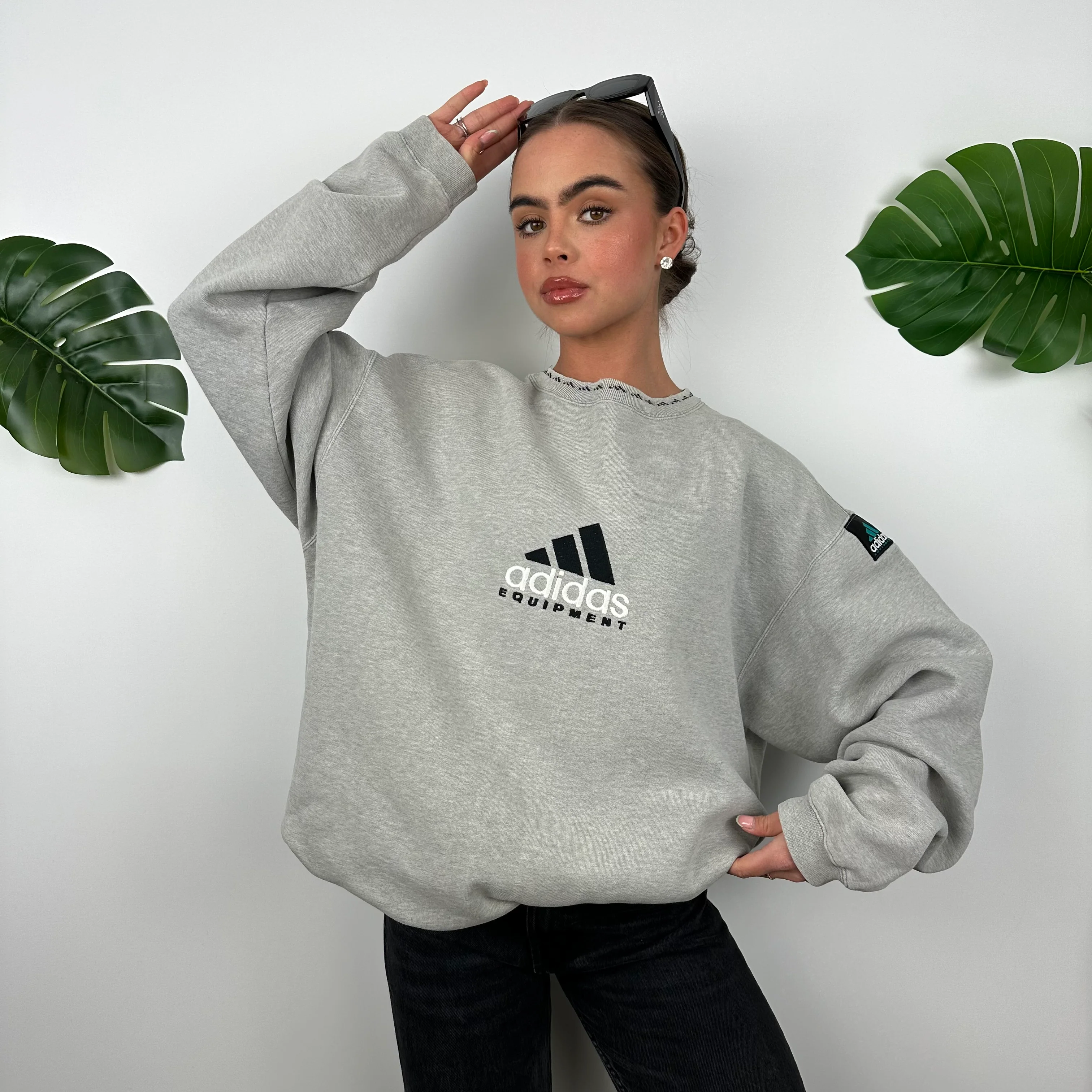 Adidas Equipment RARE Grey Embroidered Spell Out Sweatshirt (L) - Image 5