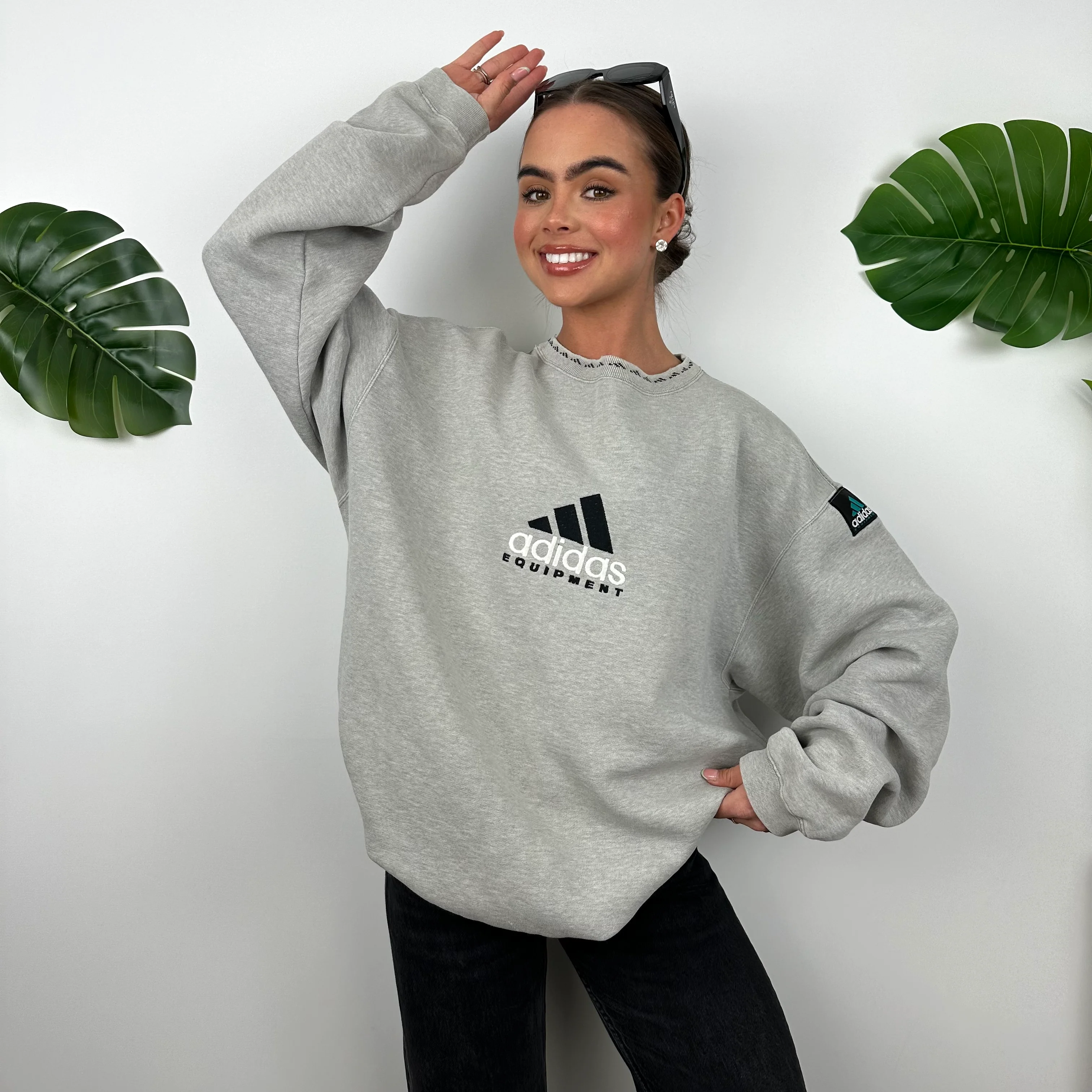 Adidas Equipment RARE Grey Embroidered Spell Out Sweatshirt (L) - Image 7
