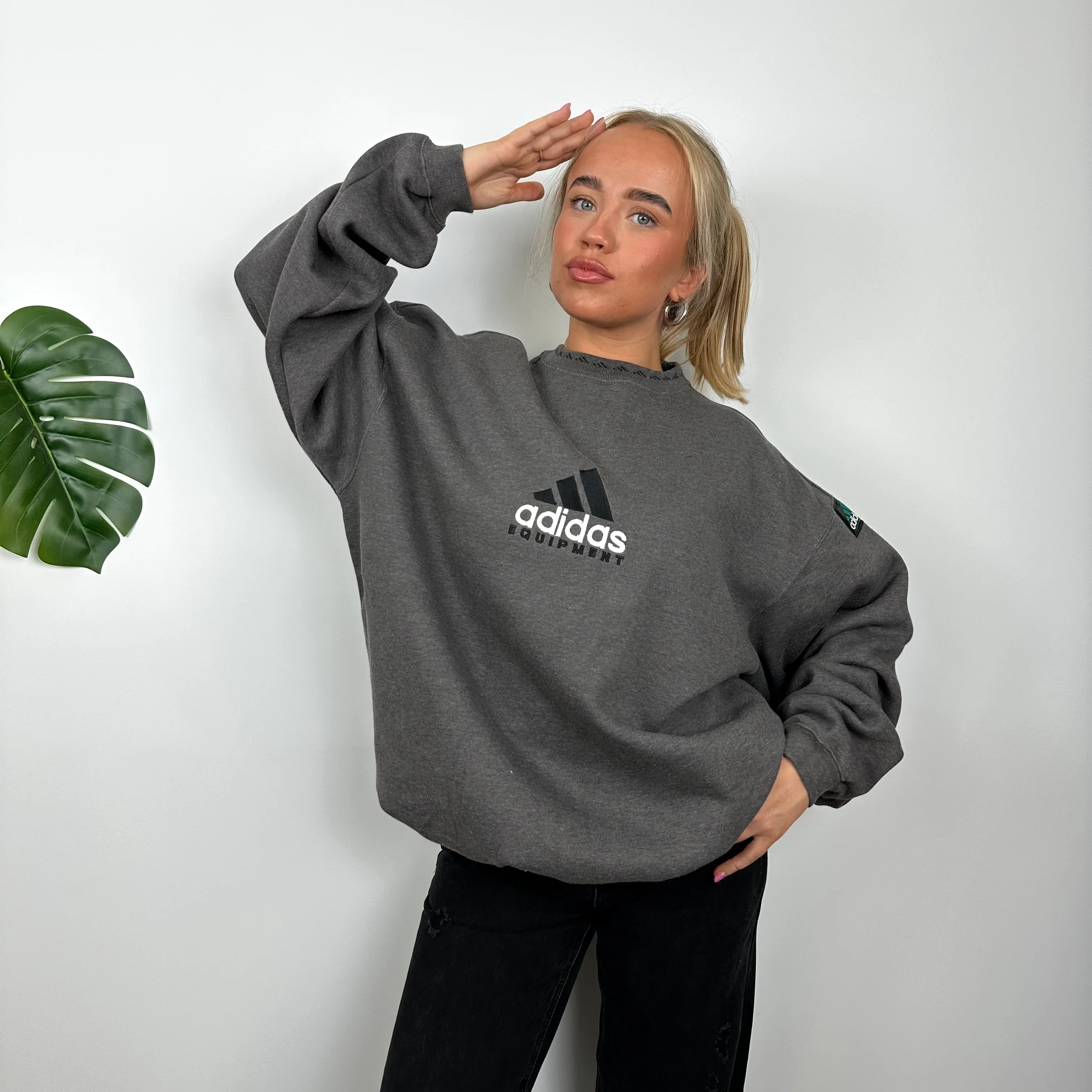 Adidas Equipment RARE Grey Embroidered Spell Out Sweatshirt (L) - Image 2