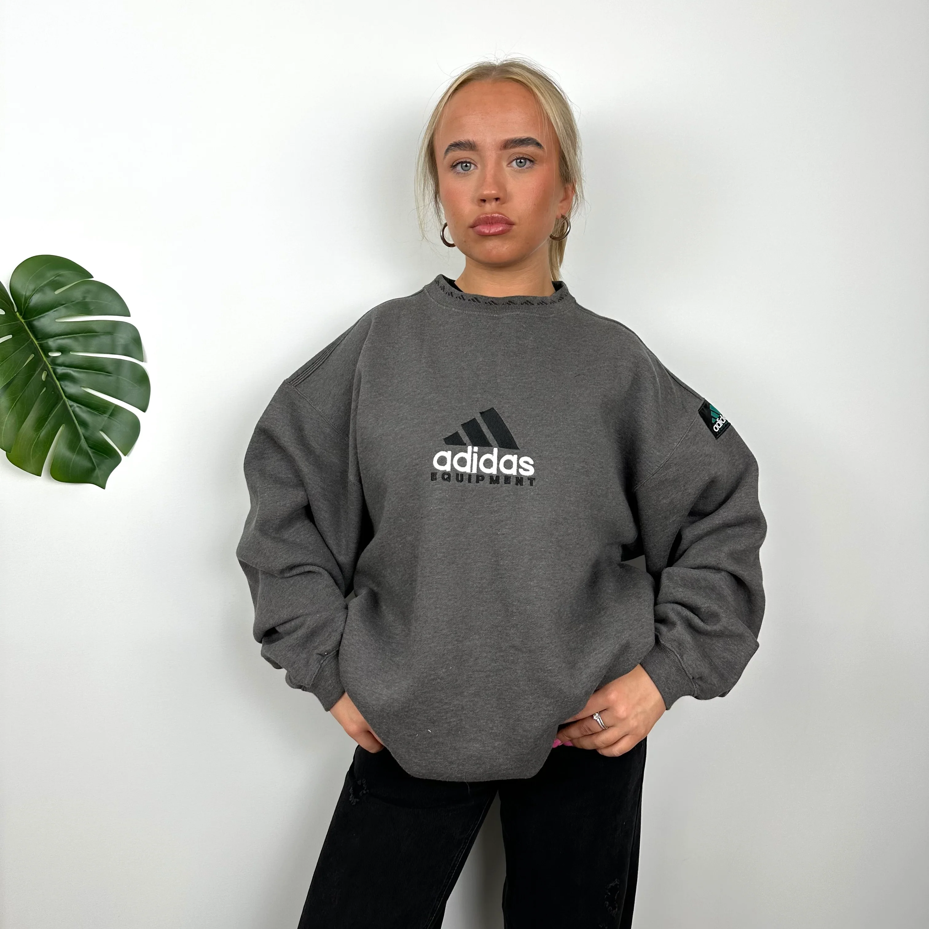 Adidas Equipment RARE Grey Embroidered Spell Out Sweatshirt (L) - Image 3