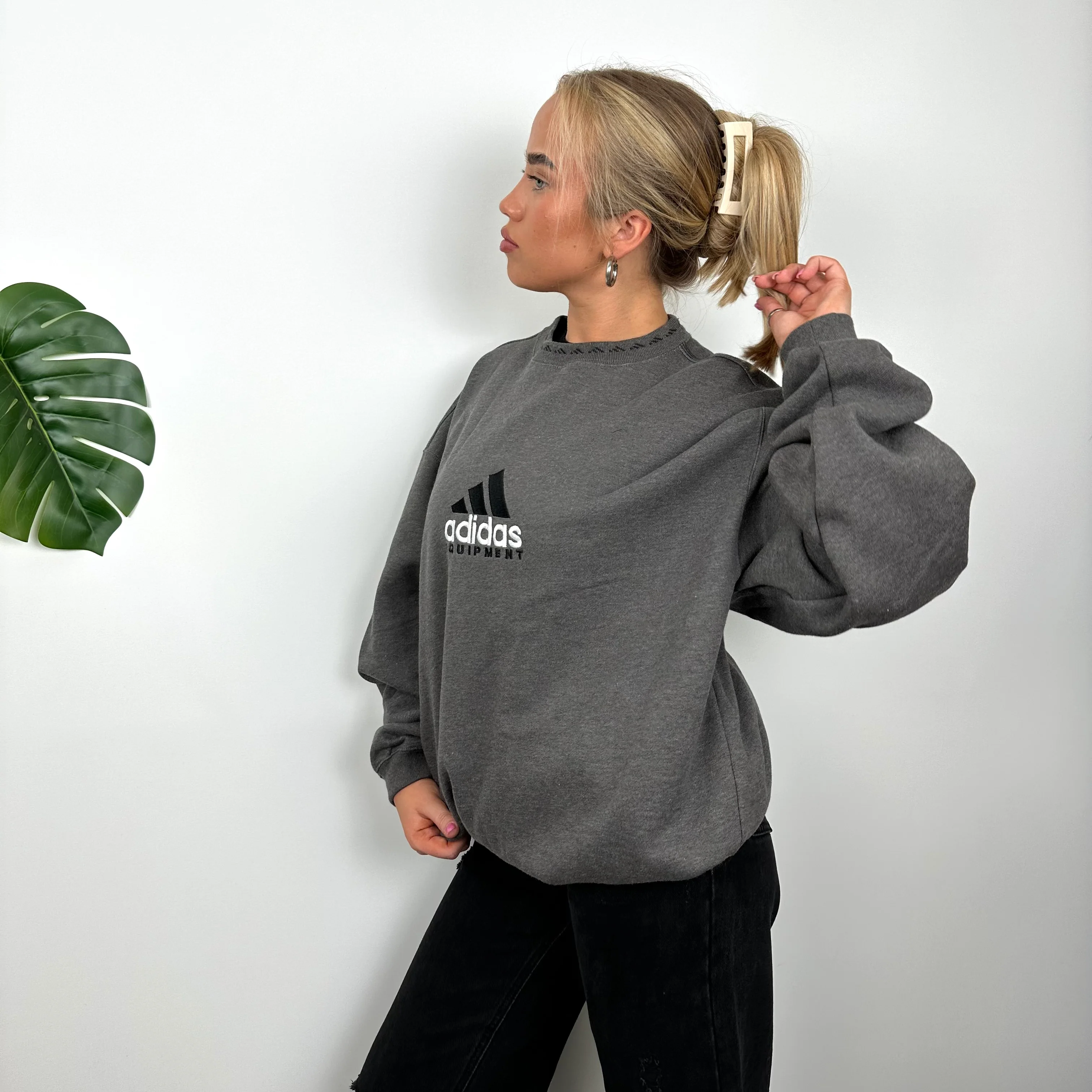 Adidas Equipment RARE Grey Embroidered Spell Out Sweatshirt (L) - Image 4