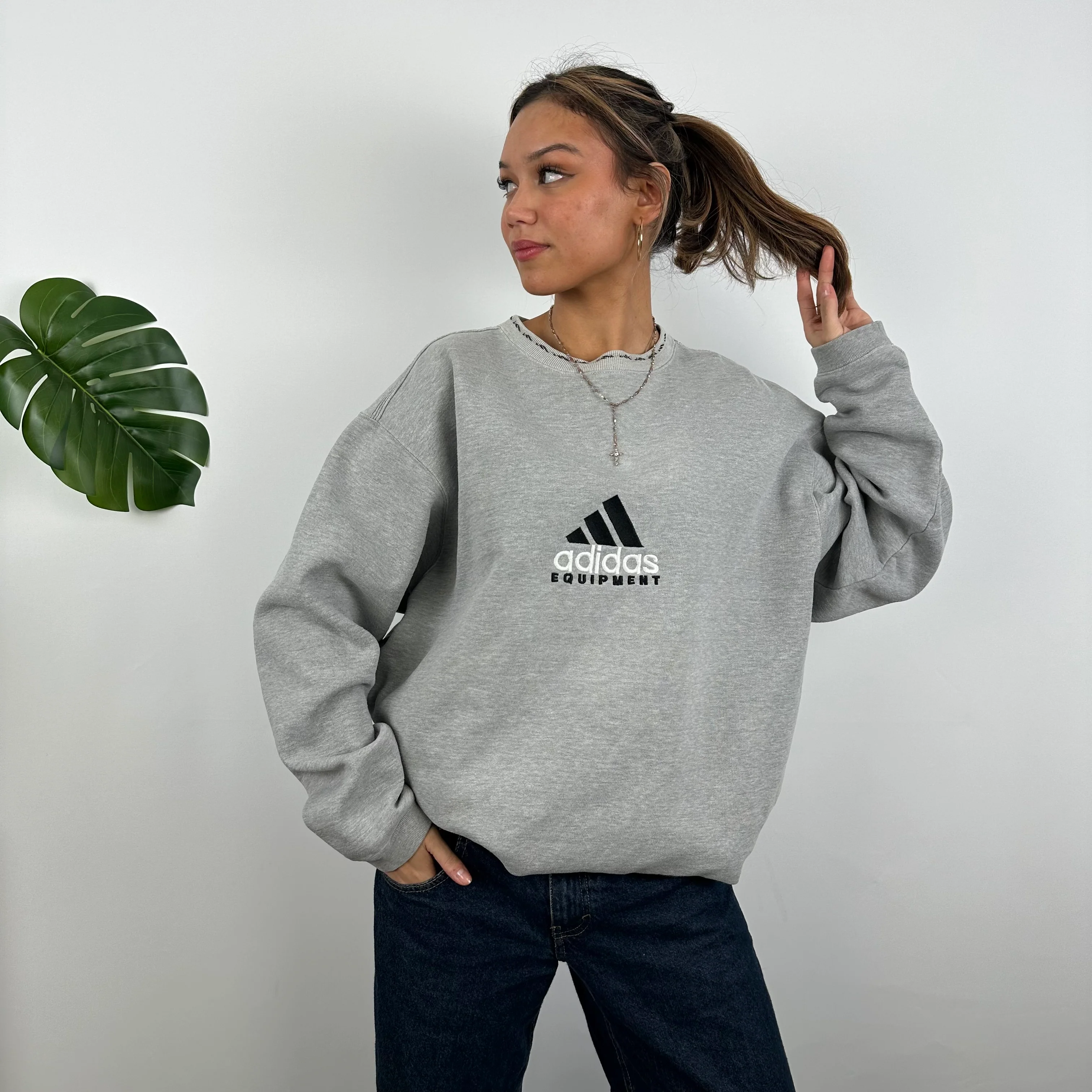 Adidas Equipment RARE Grey Embroidered Spell Out Sweatshirt (L) - Image 6
