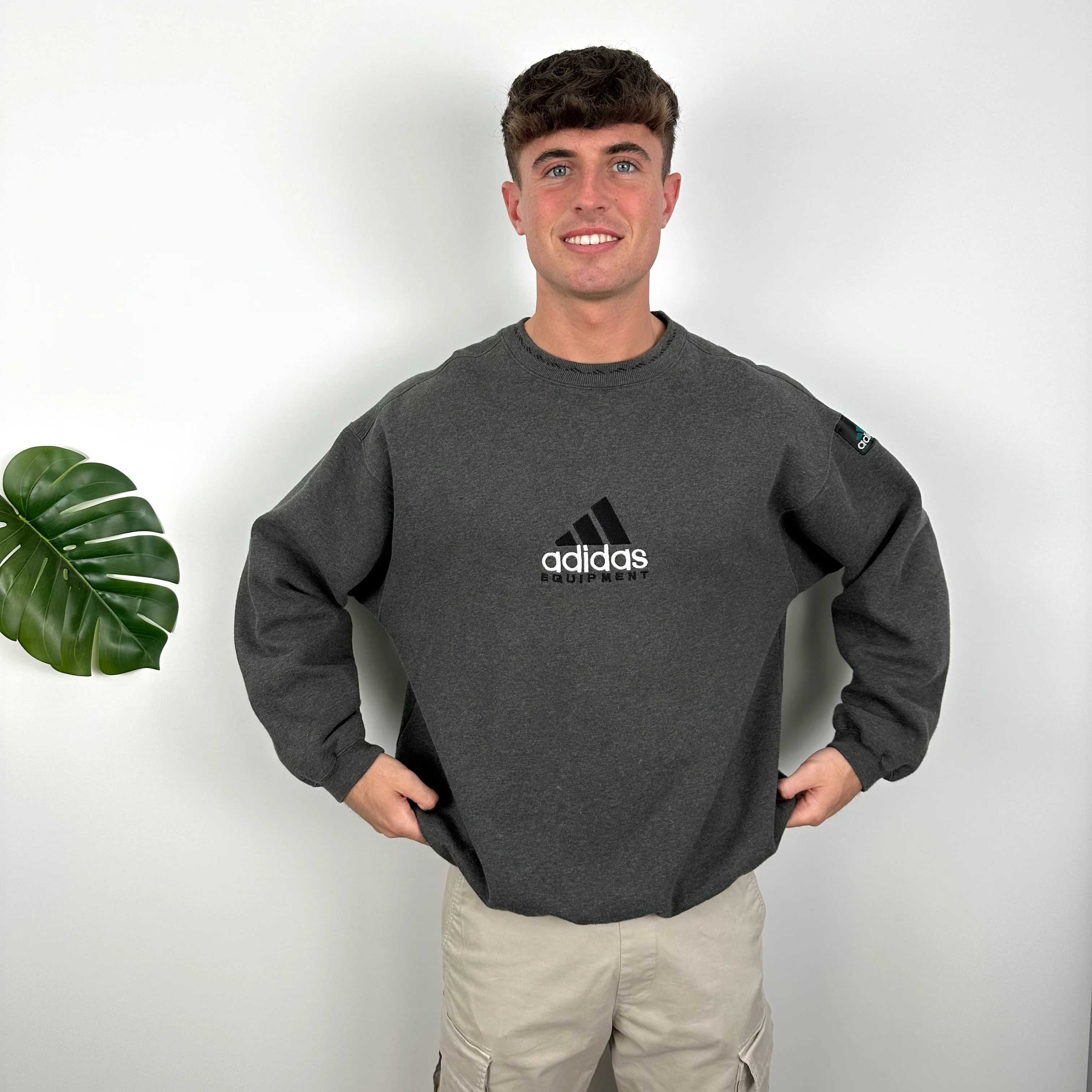 Adidas Equipment RARE Grey Embroidered Spell Out Sweatshirt (L) - Image 2