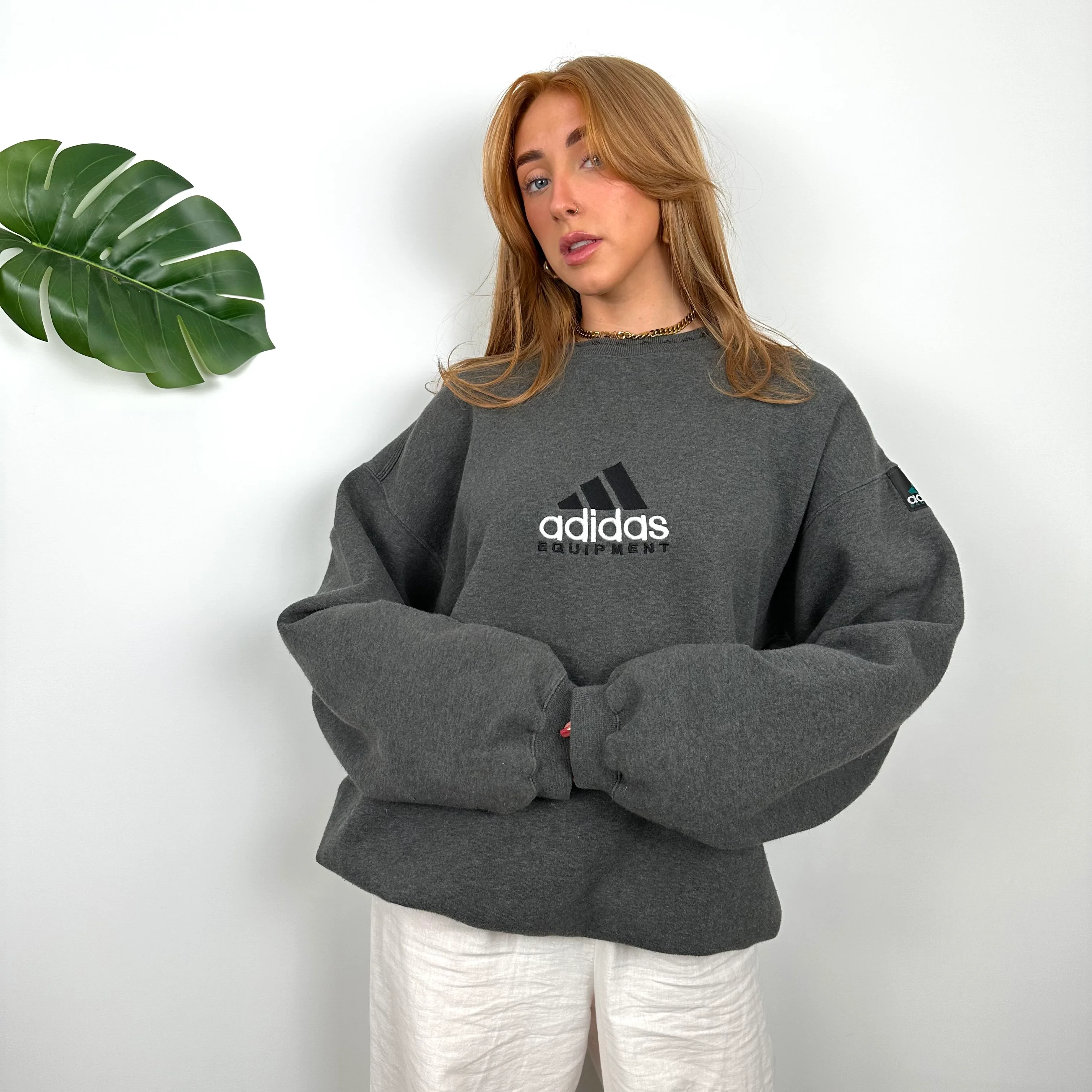 Adidas Equipment RARE Grey Embroidered Spell Out Sweatshirt (L) - Image 3
