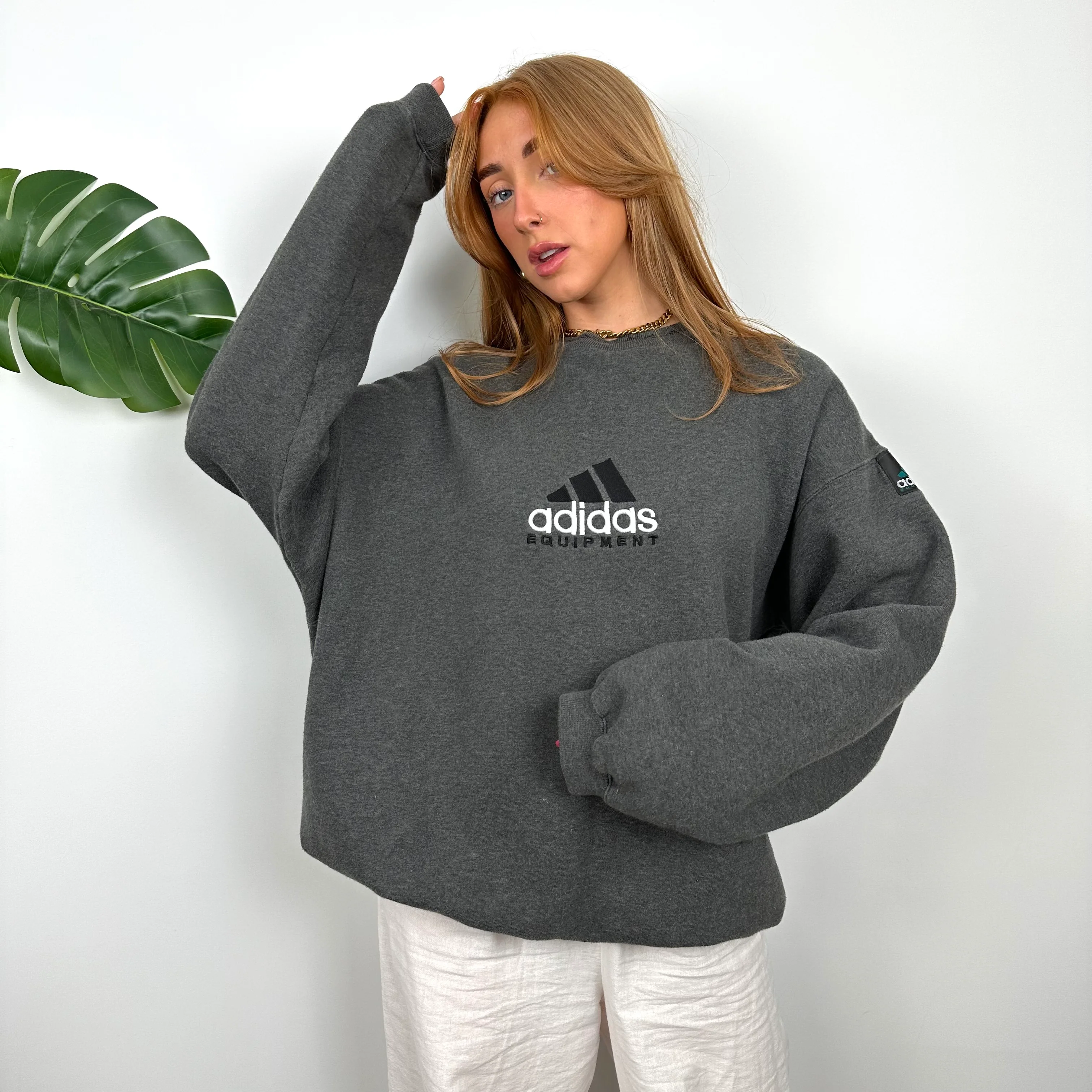 Adidas Equipment RARE Grey Embroidered Spell Out Sweatshirt (L) - Image 5