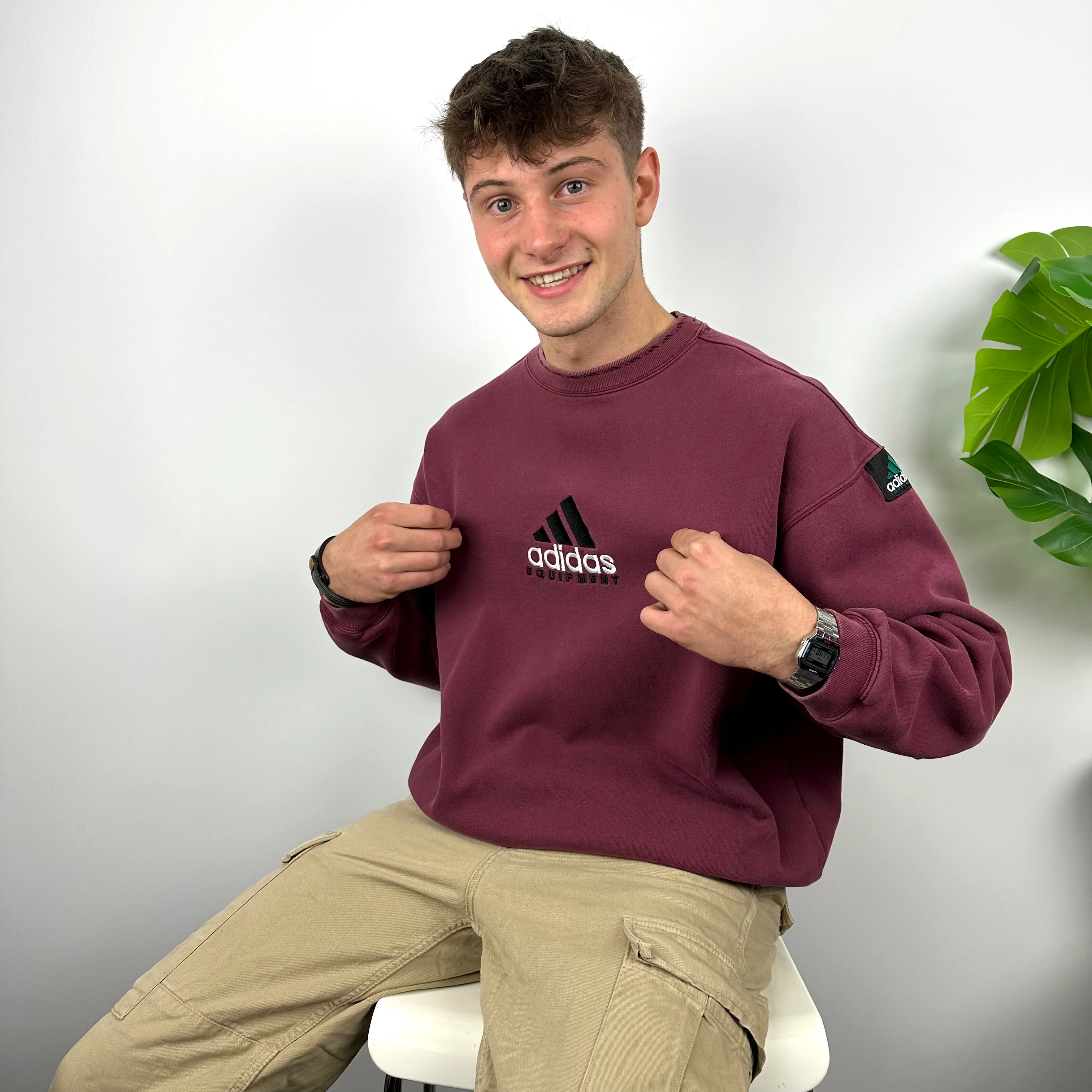 Adidas Equipment RARE Maroon Embroidered Spell Out Sweatshirt (L) - Image 2