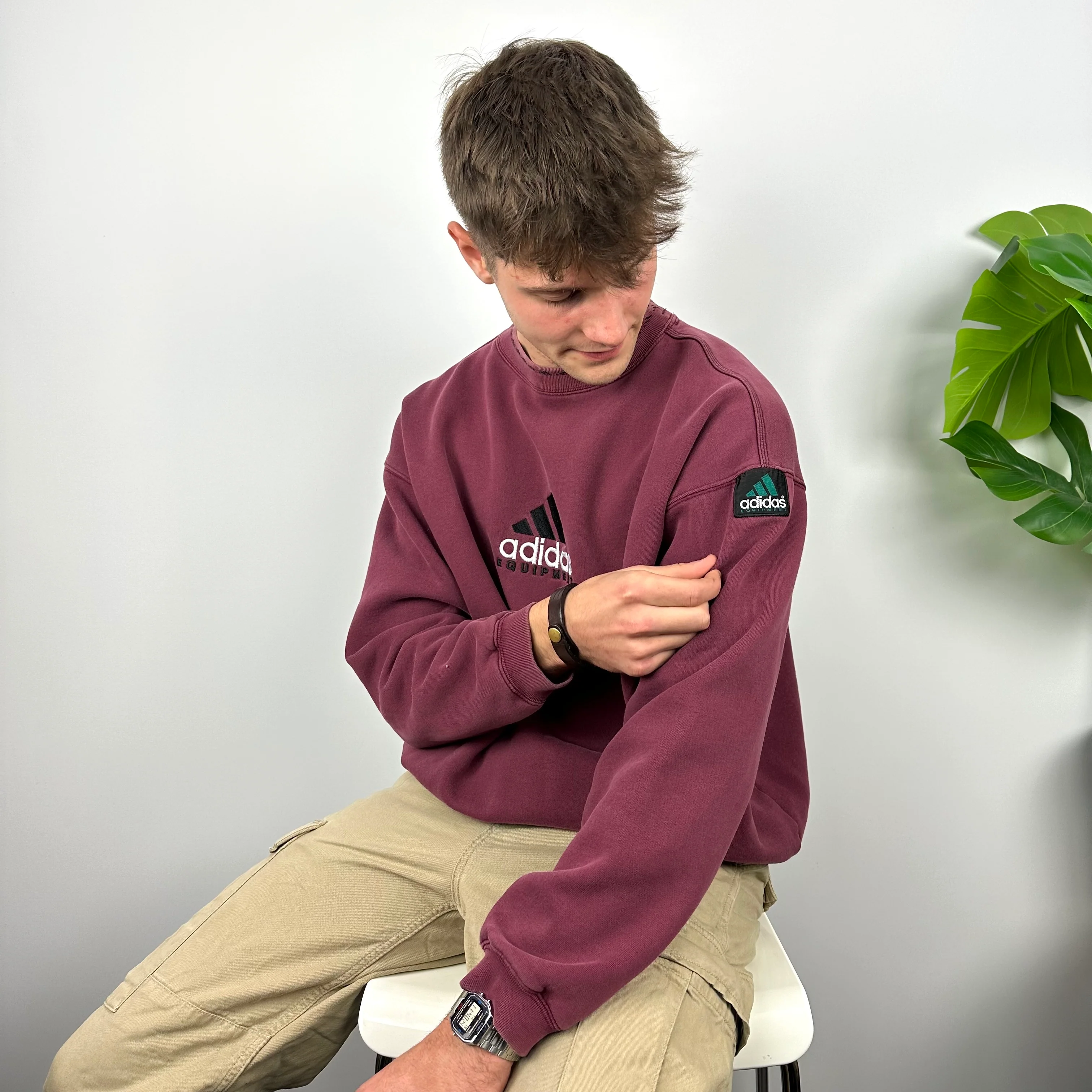 Adidas Equipment RARE Maroon Embroidered Spell Out Sweatshirt (L) - Image 5
