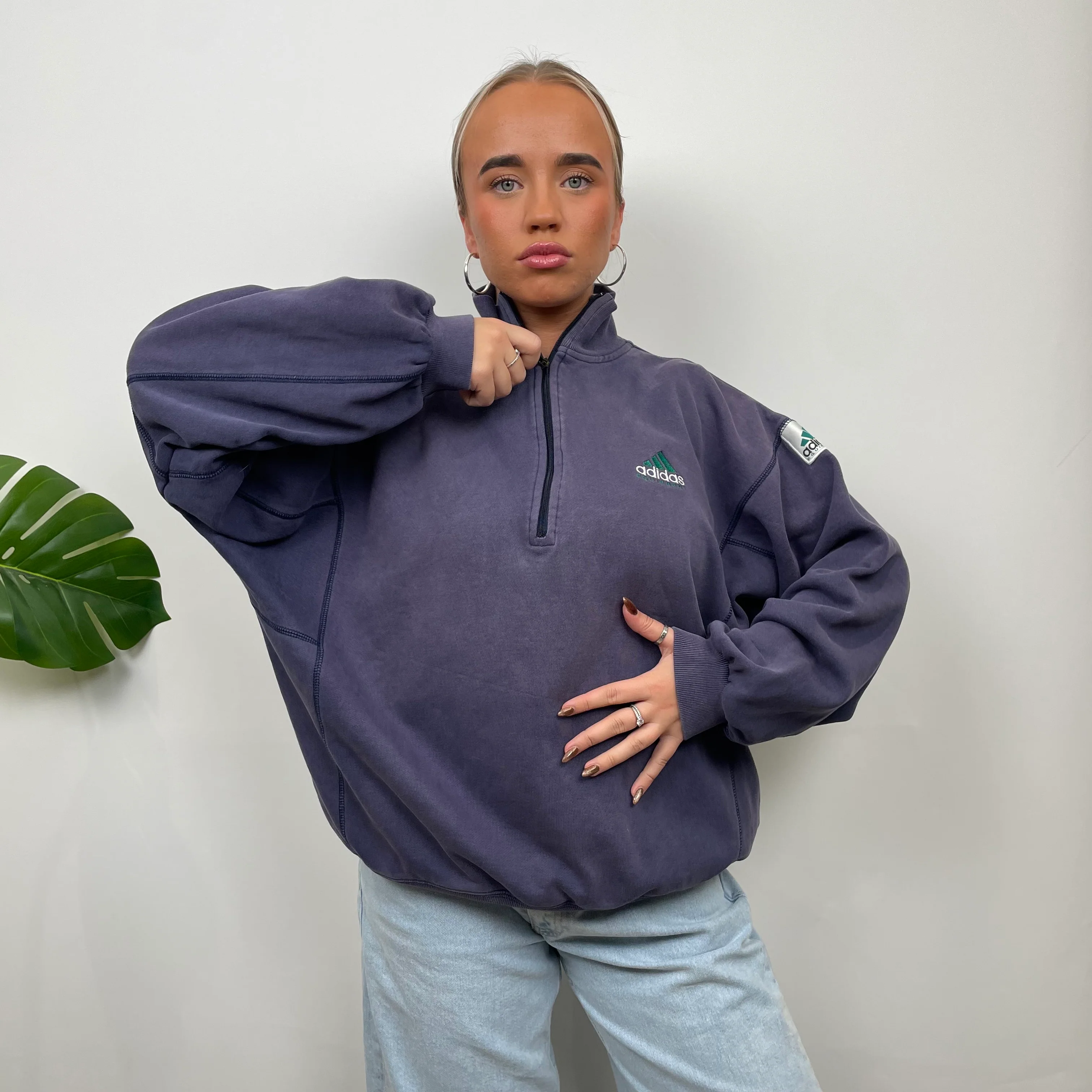 Adidas Equipment RARE Navy Embroidered Spell Out Quarter Zip Sweatshirt (M) - Image 2