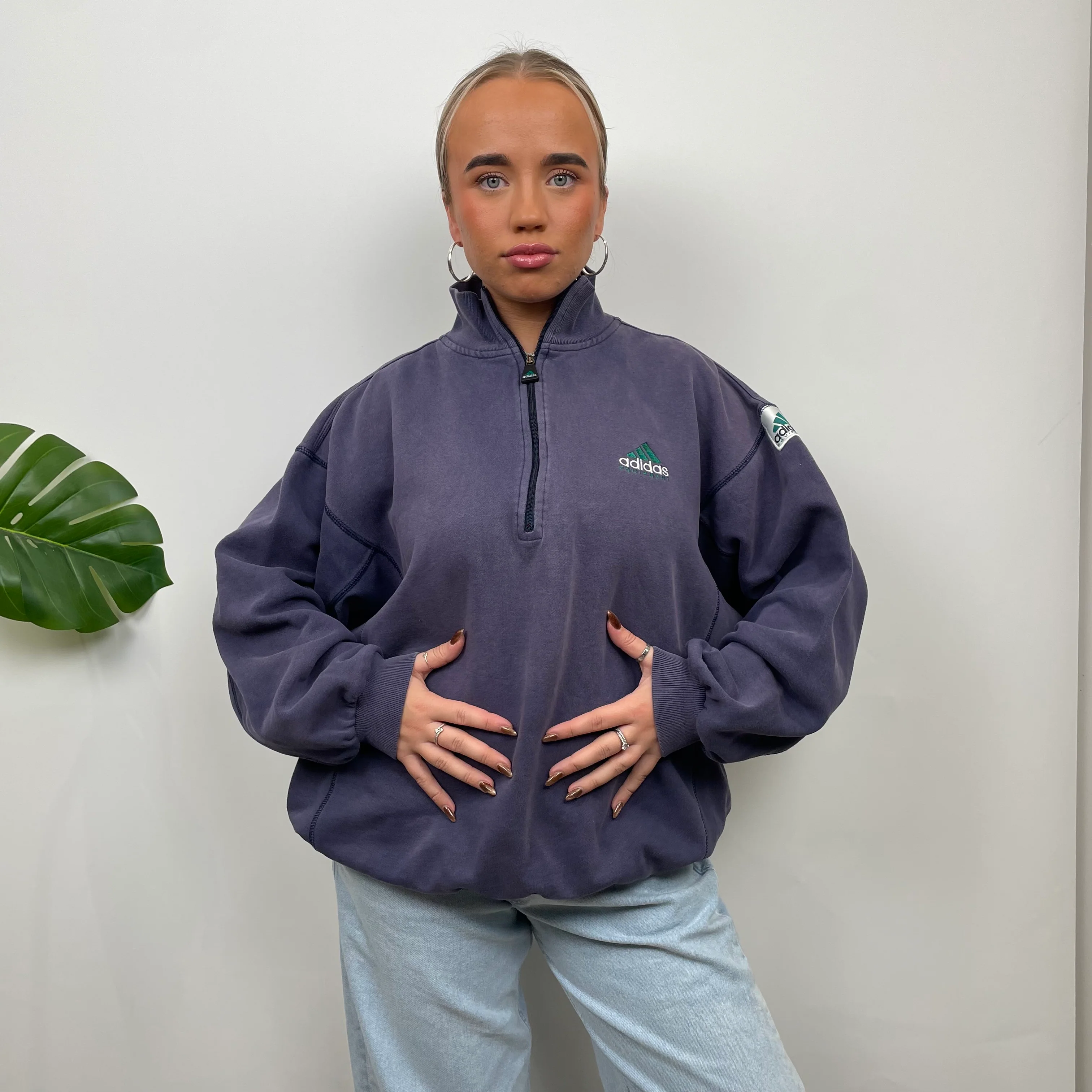 Adidas Equipment RARE Navy Embroidered Spell Out Quarter Zip Sweatshirt (M) - Image 4