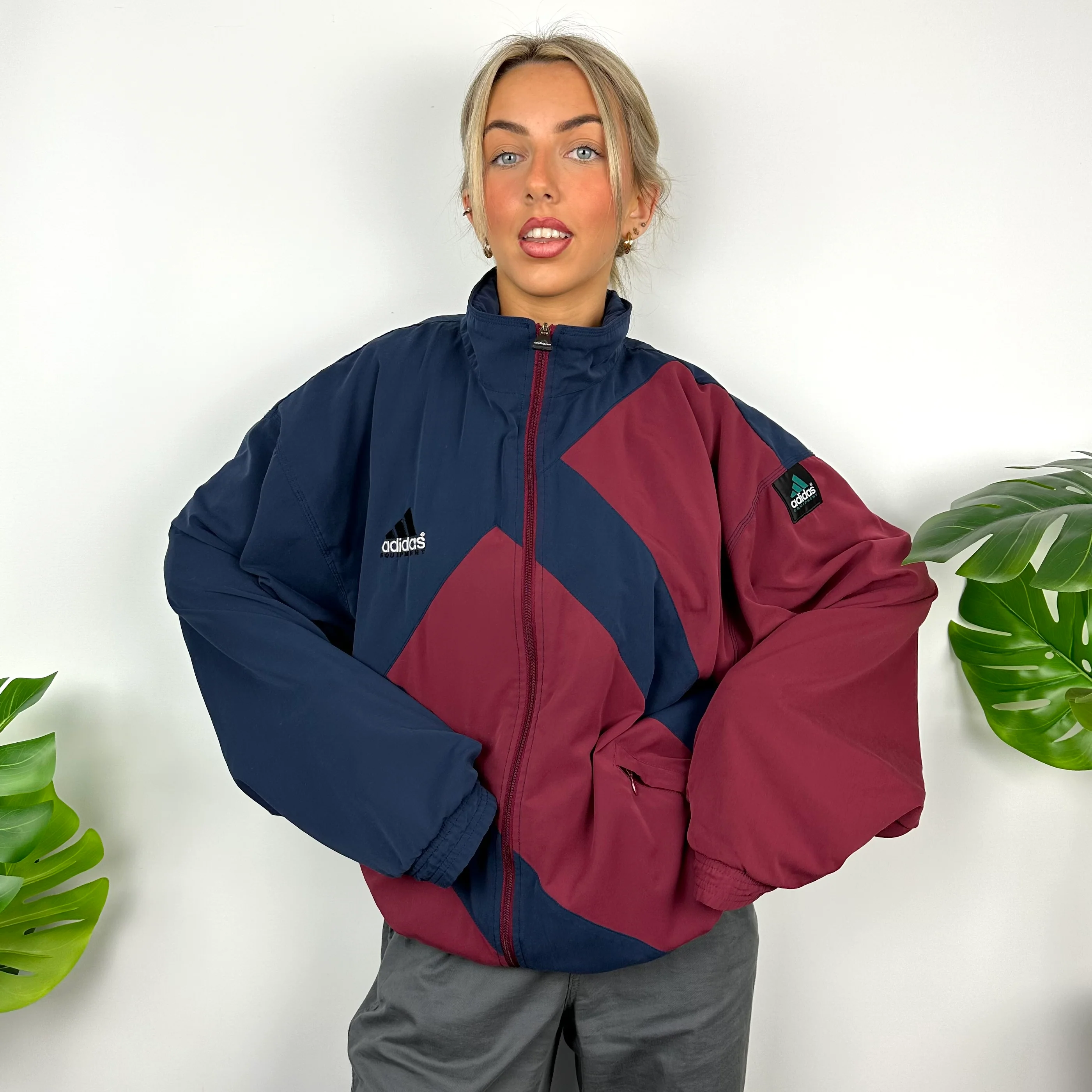Adidas Equipment RARE Navy & Maroon Embroidered Spell Out Padded Jacket (XL) - Image 2