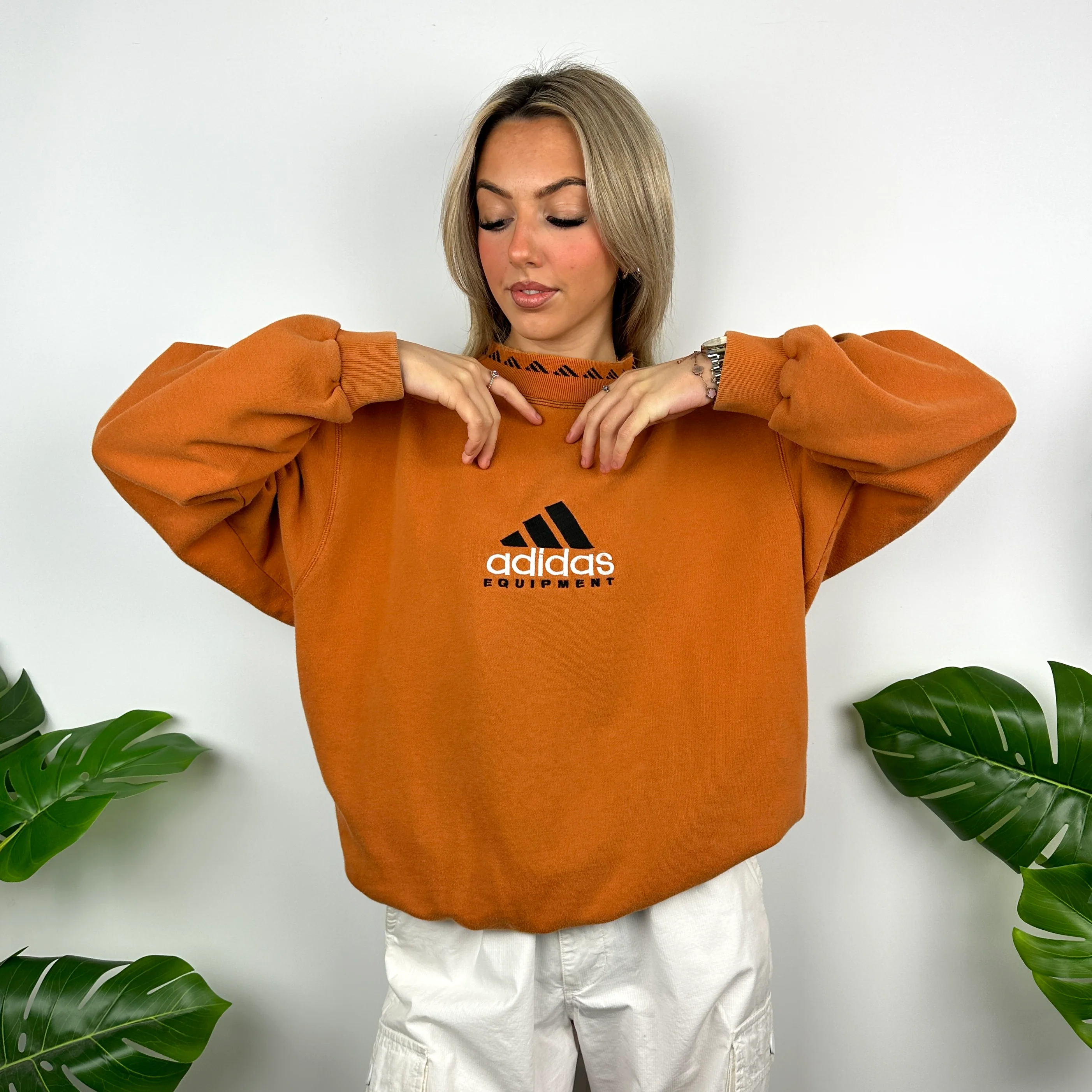 Adidas Equipment RARE Orange Embroidered Spell Out Sweatshirt (M) - Image 2