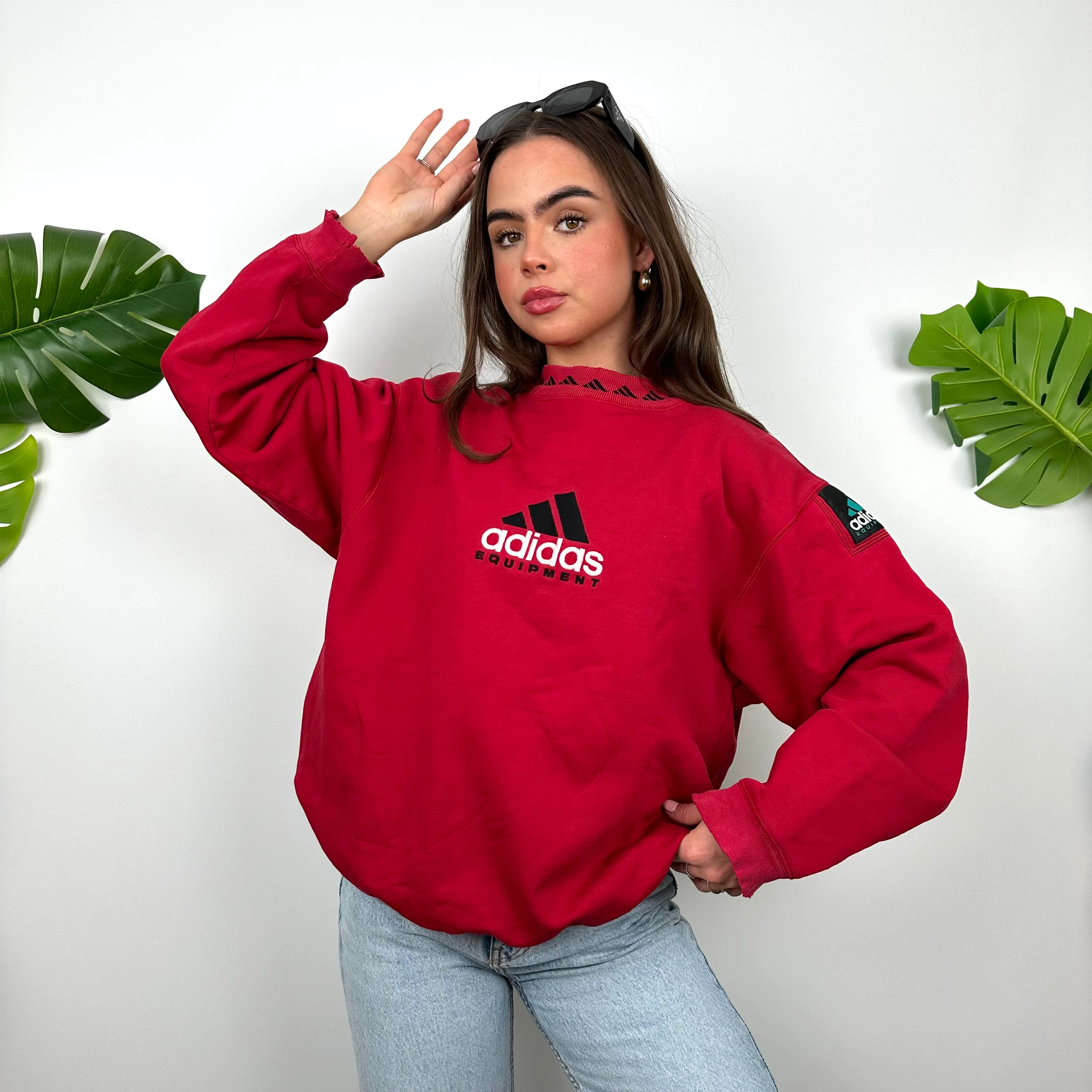 Adidas Equipment RARE Red Embroidered Spell Out Sweatshirt (M) - Image 3