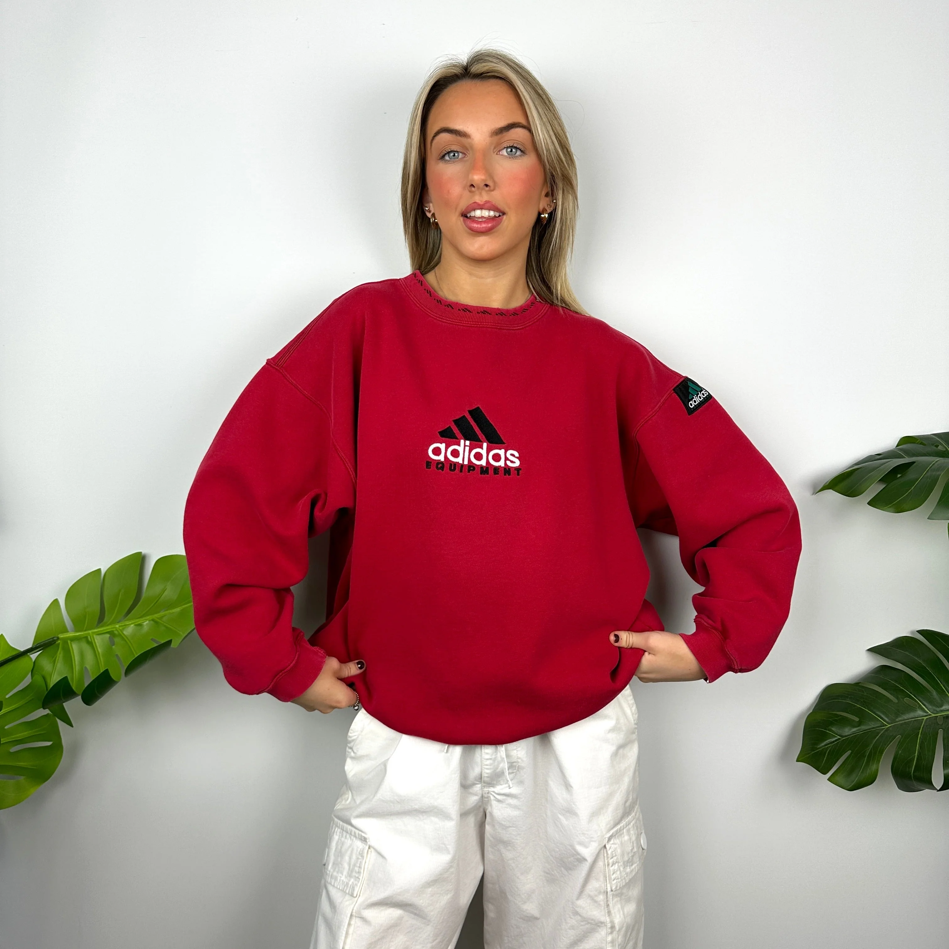 Adidas Equipment RARE Red Embroidered Spell Out Sweatshirt (M) - Image 3