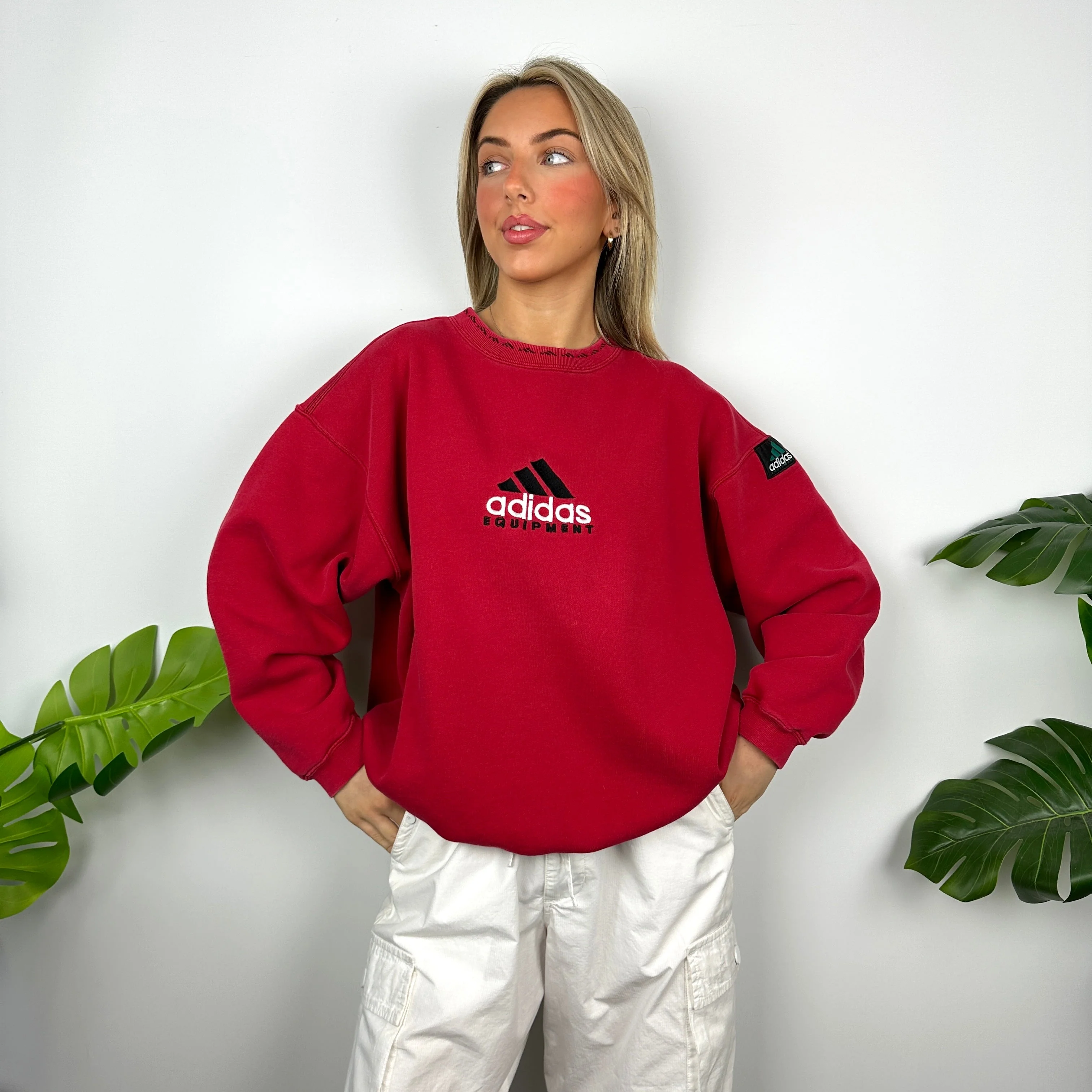 Adidas Equipment RARE Red Embroidered Spell Out Sweatshirt (M) - Image 4
