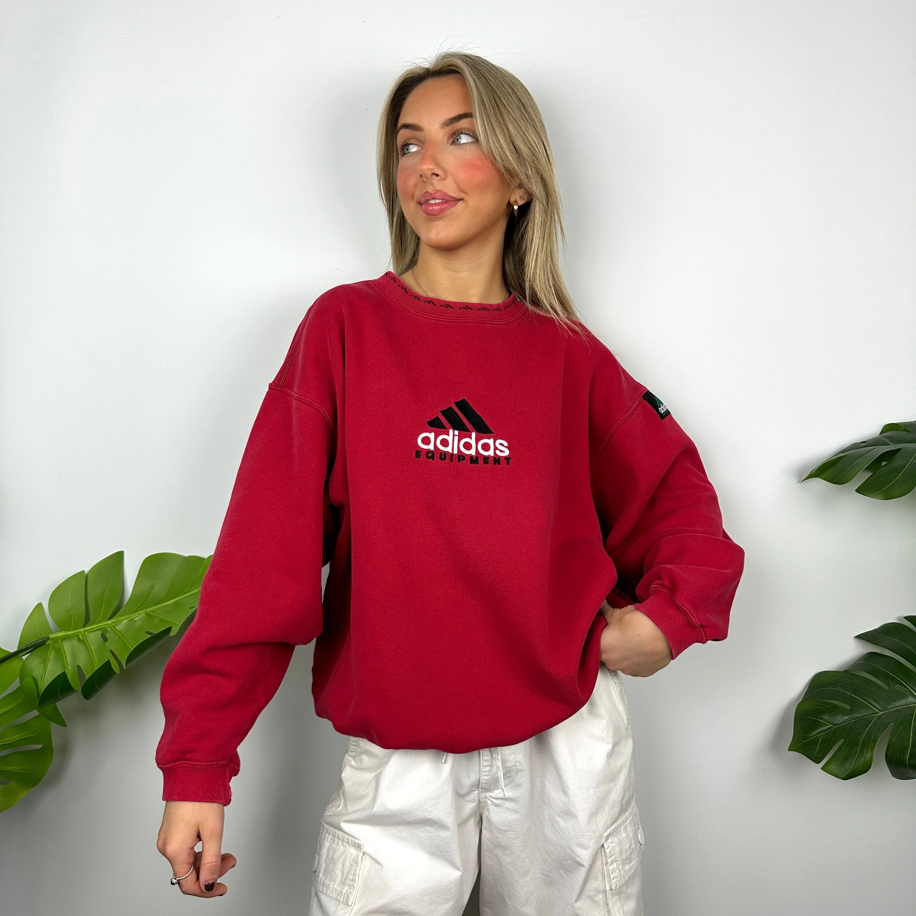 Adidas Equipment RARE Red Embroidered Spell Out Sweatshirt (M) - Image 5