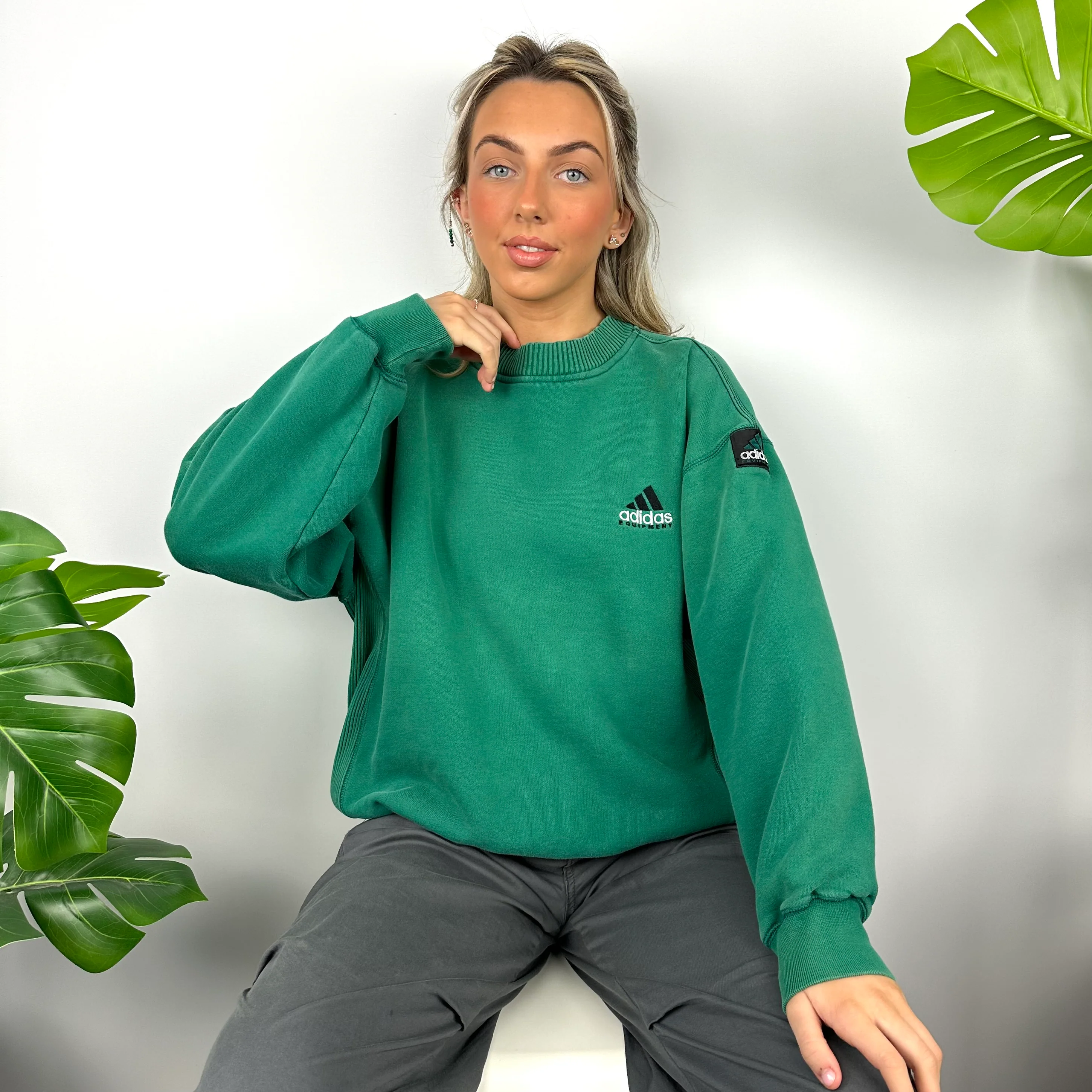 Adidas Equipment RARE Green Embroidered Spell Out Sweatshirt (L) - Image 2