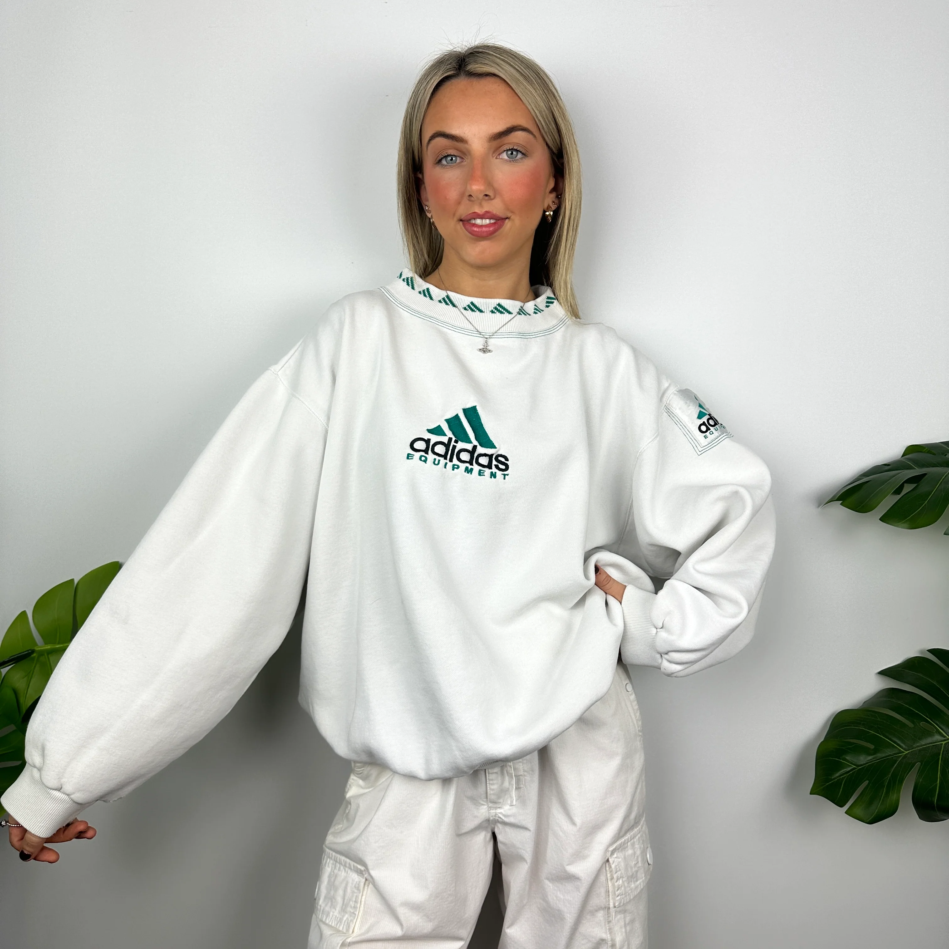 Adidas Equipment RARE White Embroidered Spell Out Sweatshirt (M) - Image 8