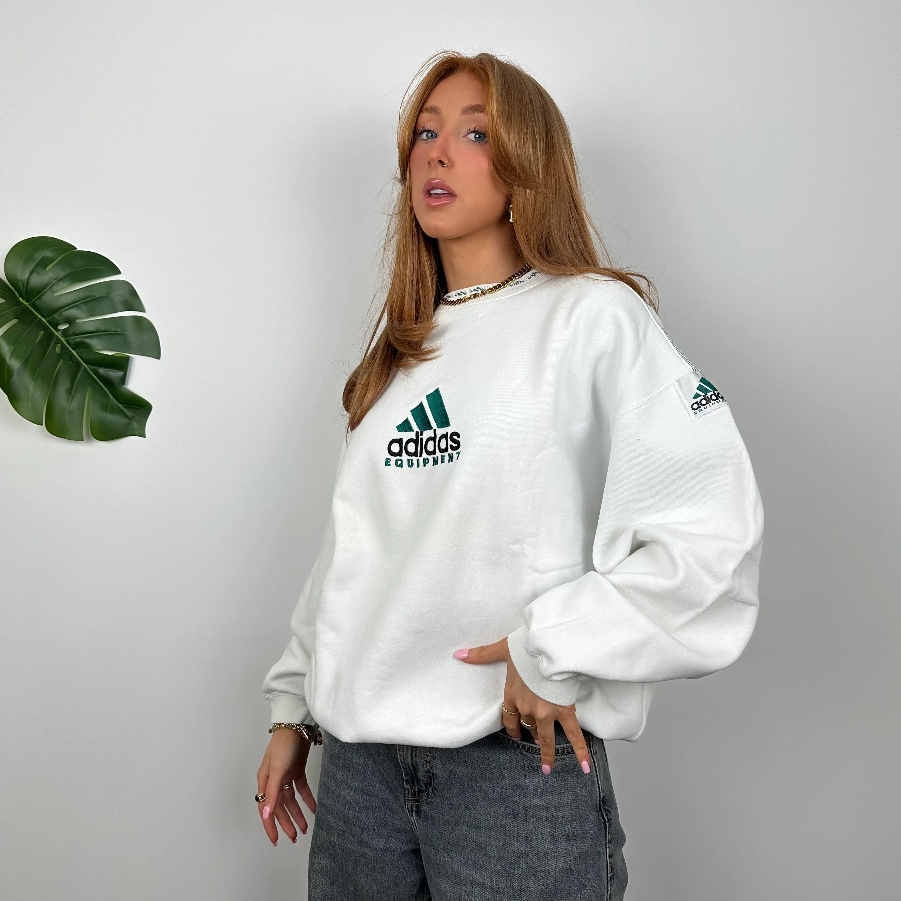 Adidas Equipment RARE White Embroidered Spell Out Sweatshirt (M) - Image 3