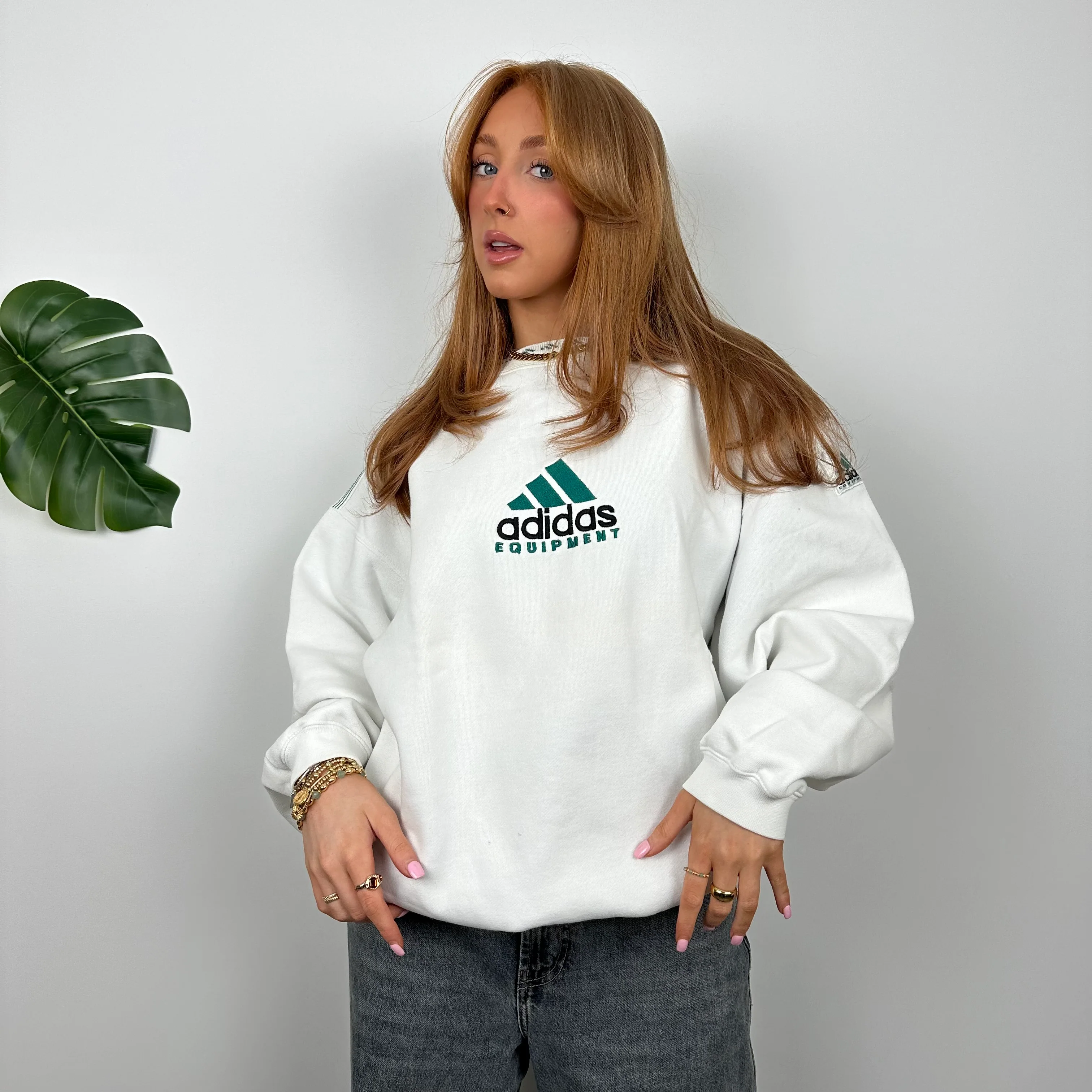 Adidas Equipment RARE White Embroidered Spell Out Sweatshirt (M) - Image 4