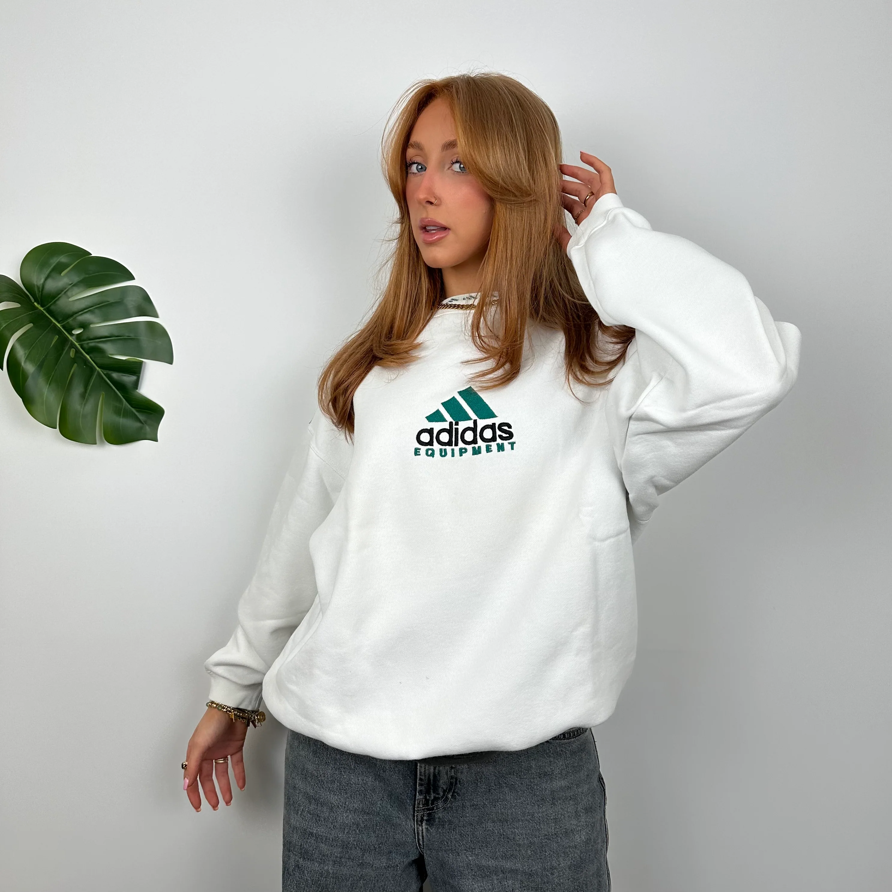 Adidas Equipment RARE White Embroidered Spell Out Sweatshirt (M) - Image 6