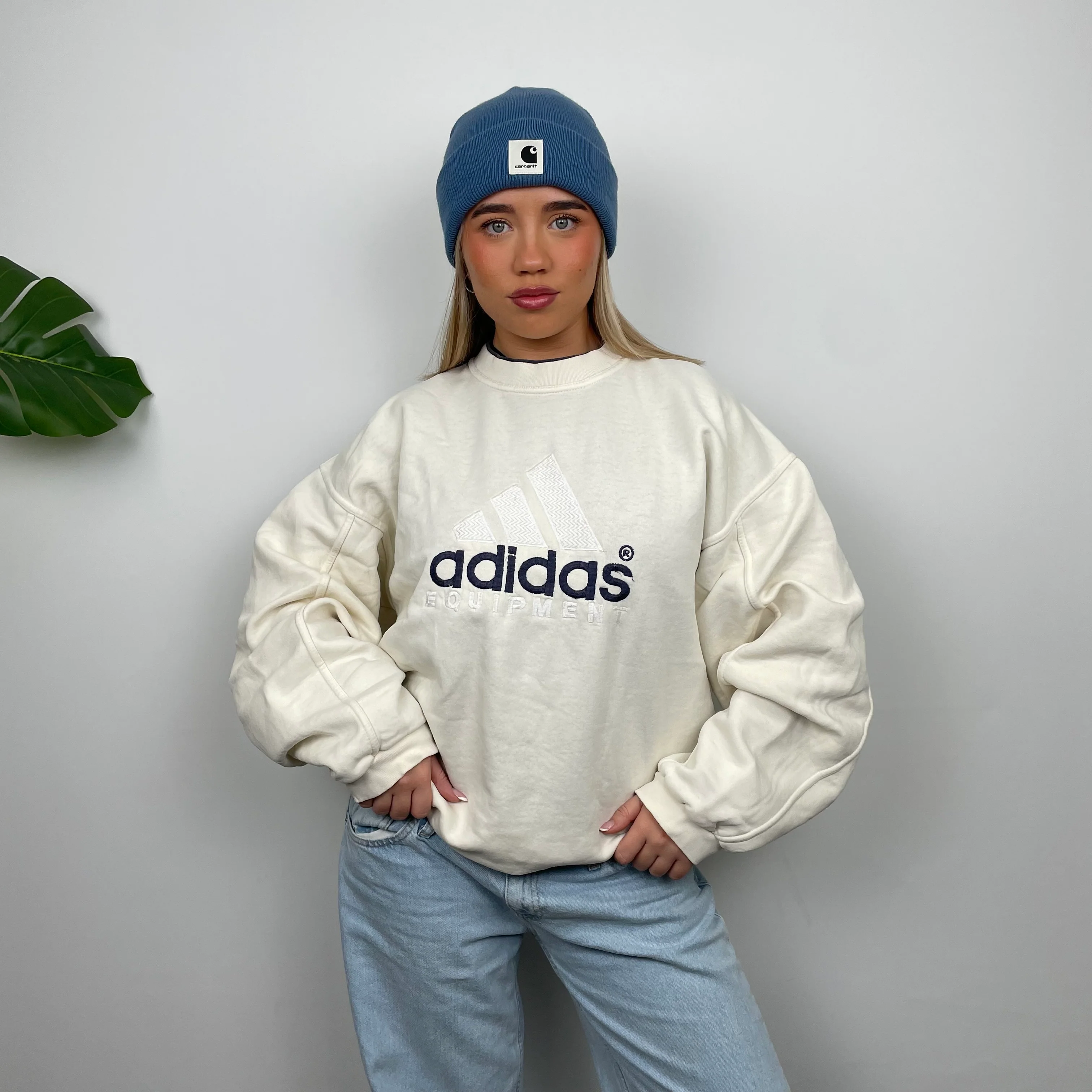 Adidas Equipment RARE White Embroidered Spell Out Sweatshirt (L)