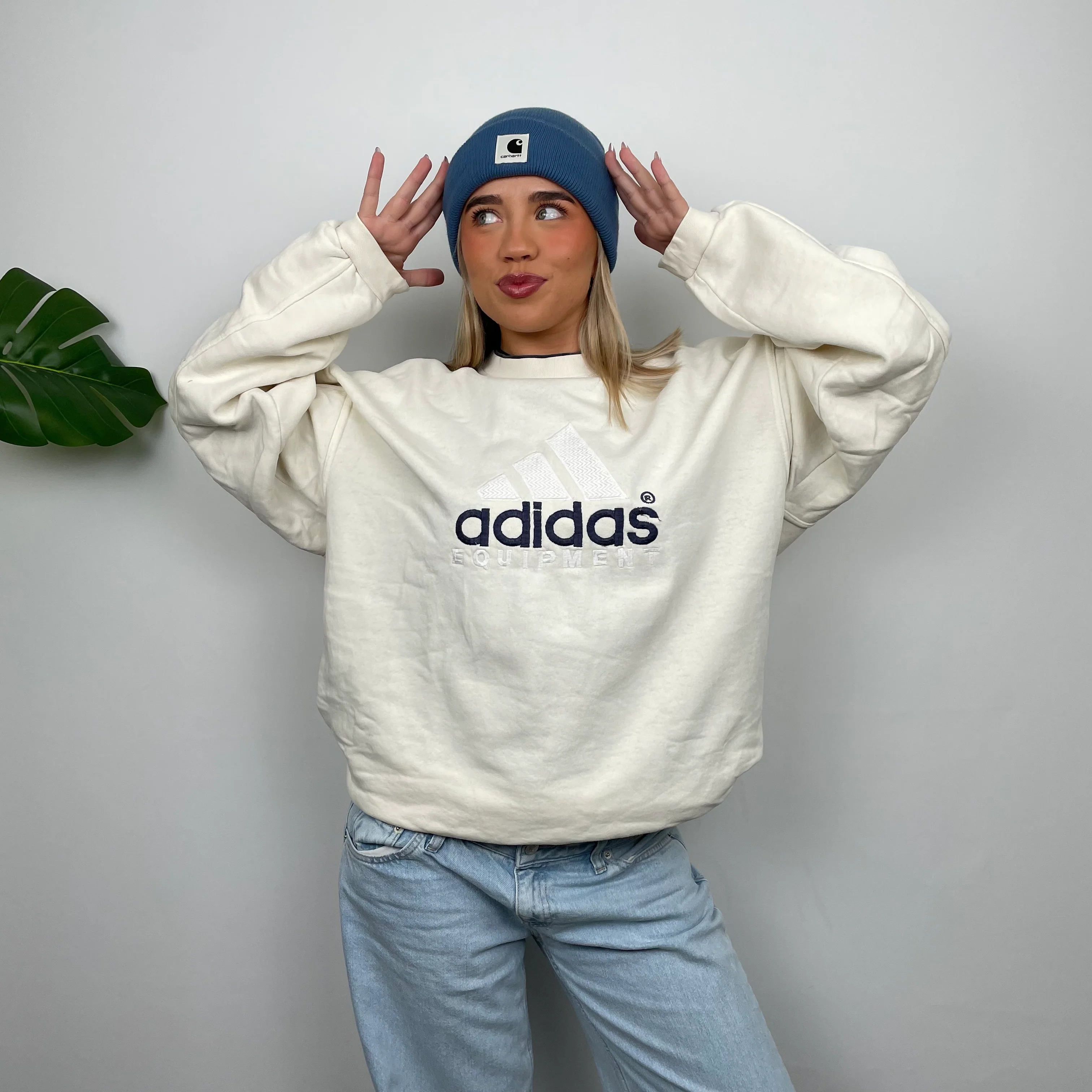 Adidas Equipment RARE White Embroidered Spell Out Sweatshirt (L) - Image 2