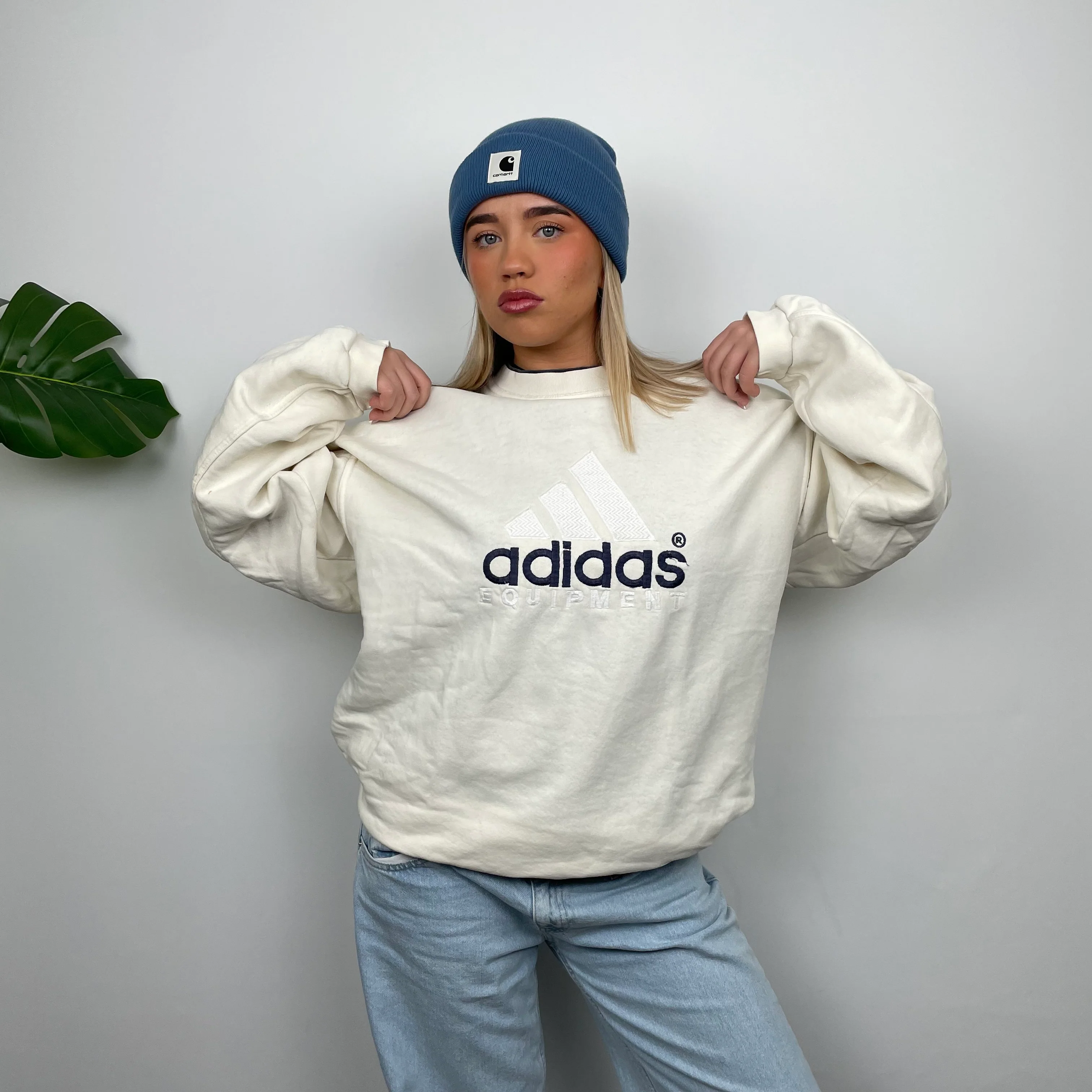 Adidas Equipment RARE White Embroidered Spell Out Sweatshirt (L) - Image 6