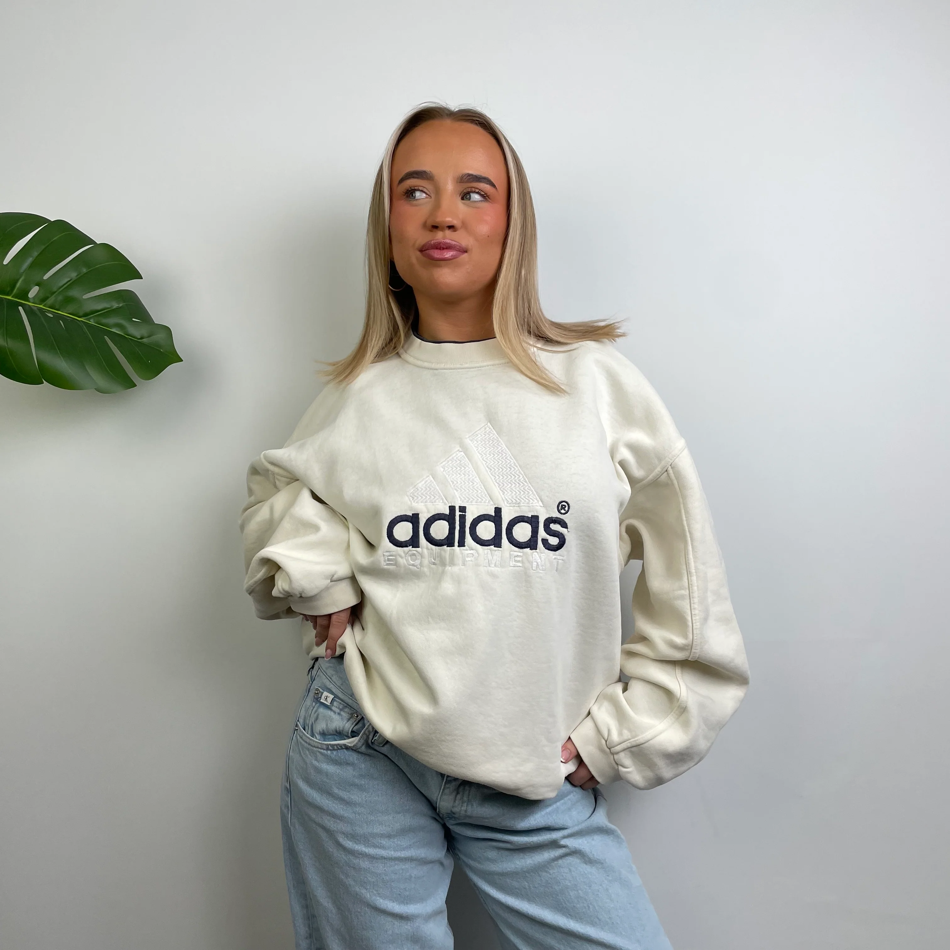 Adidas Equipment RARE White Embroidered Spell Out Sweatshirt (XL) - Image 5