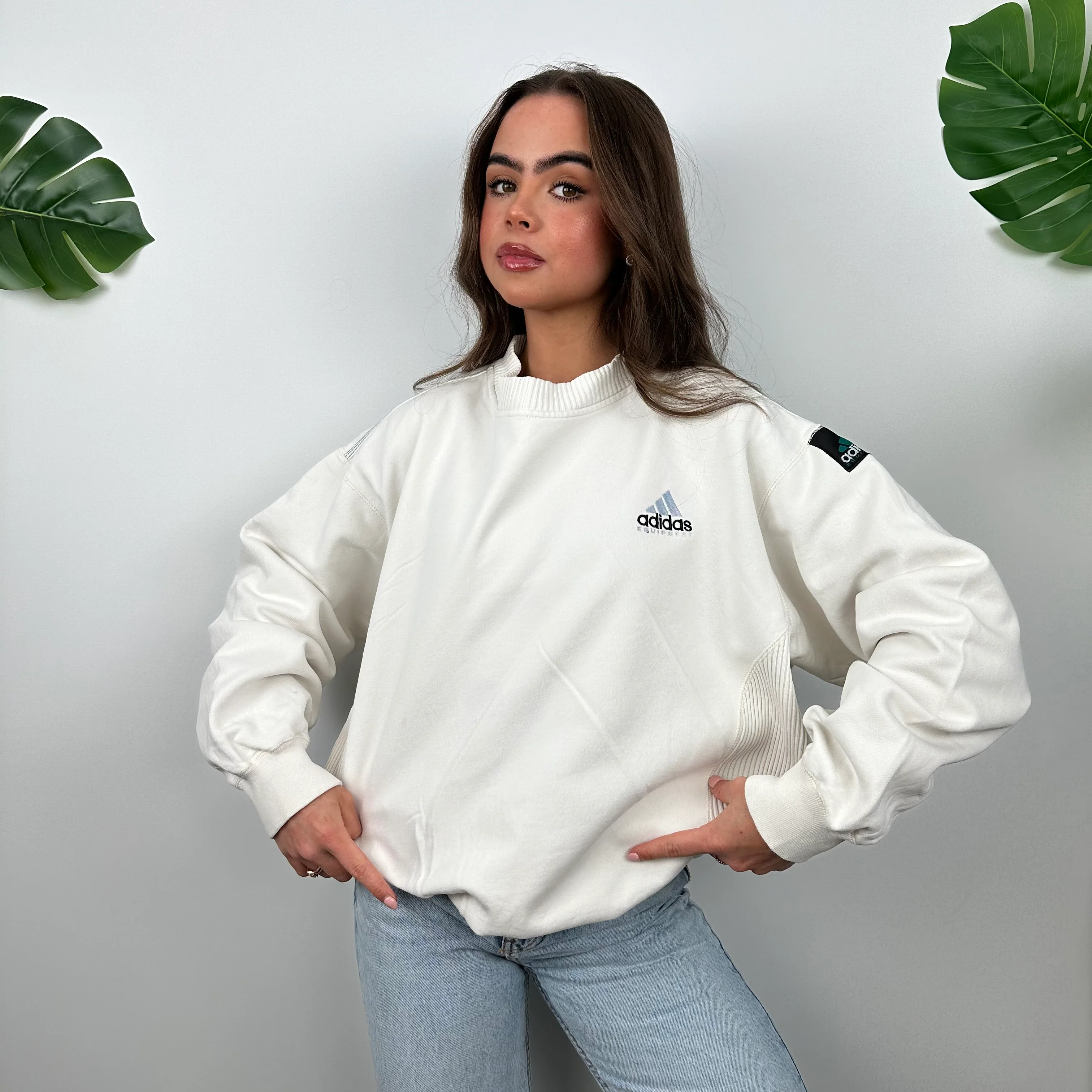 Adidas Equipment RARE White Embroidered Spell Out Sweatshirt (M) - Image 3