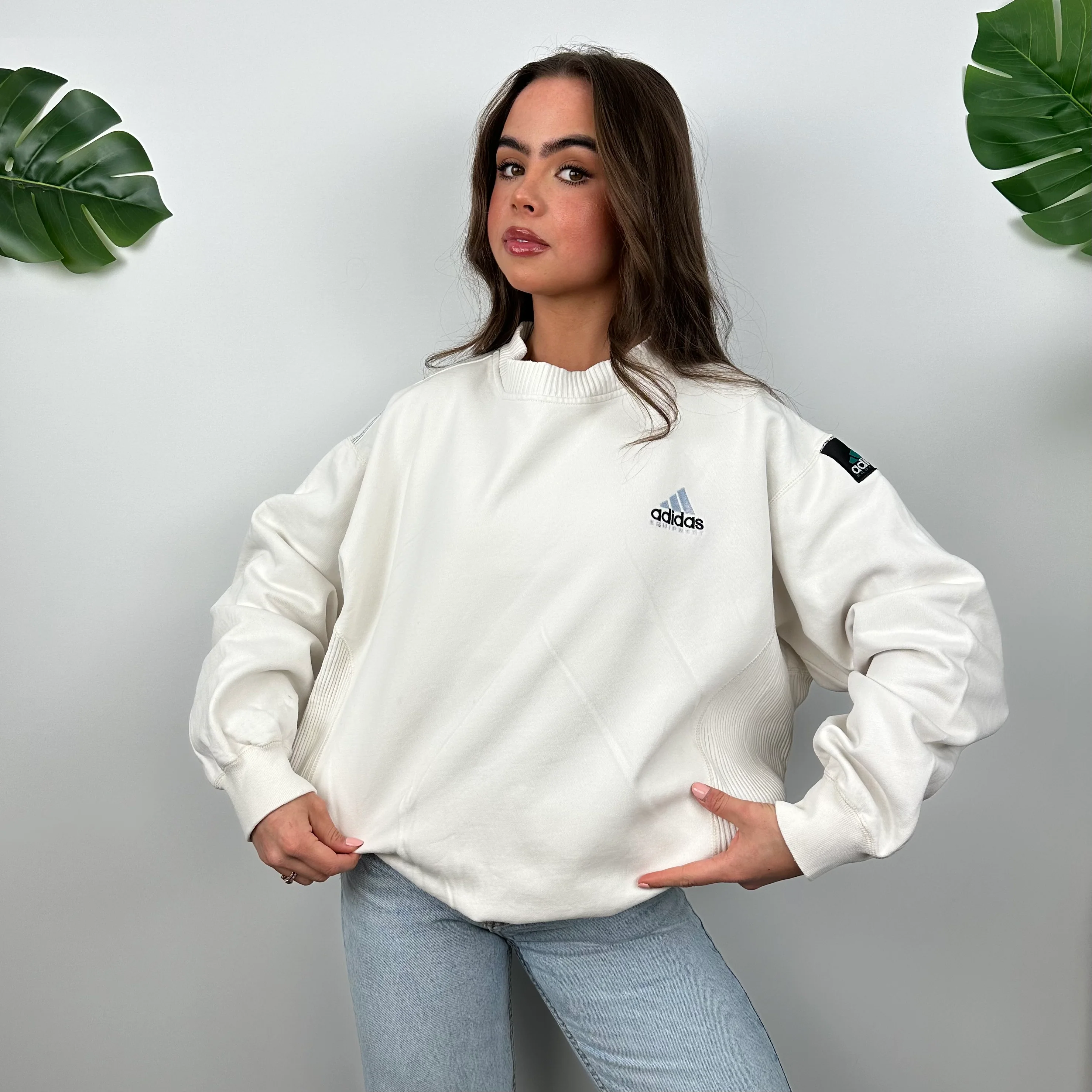 Adidas Equipment RARE White Embroidered Spell Out Sweatshirt (M) - Image 6