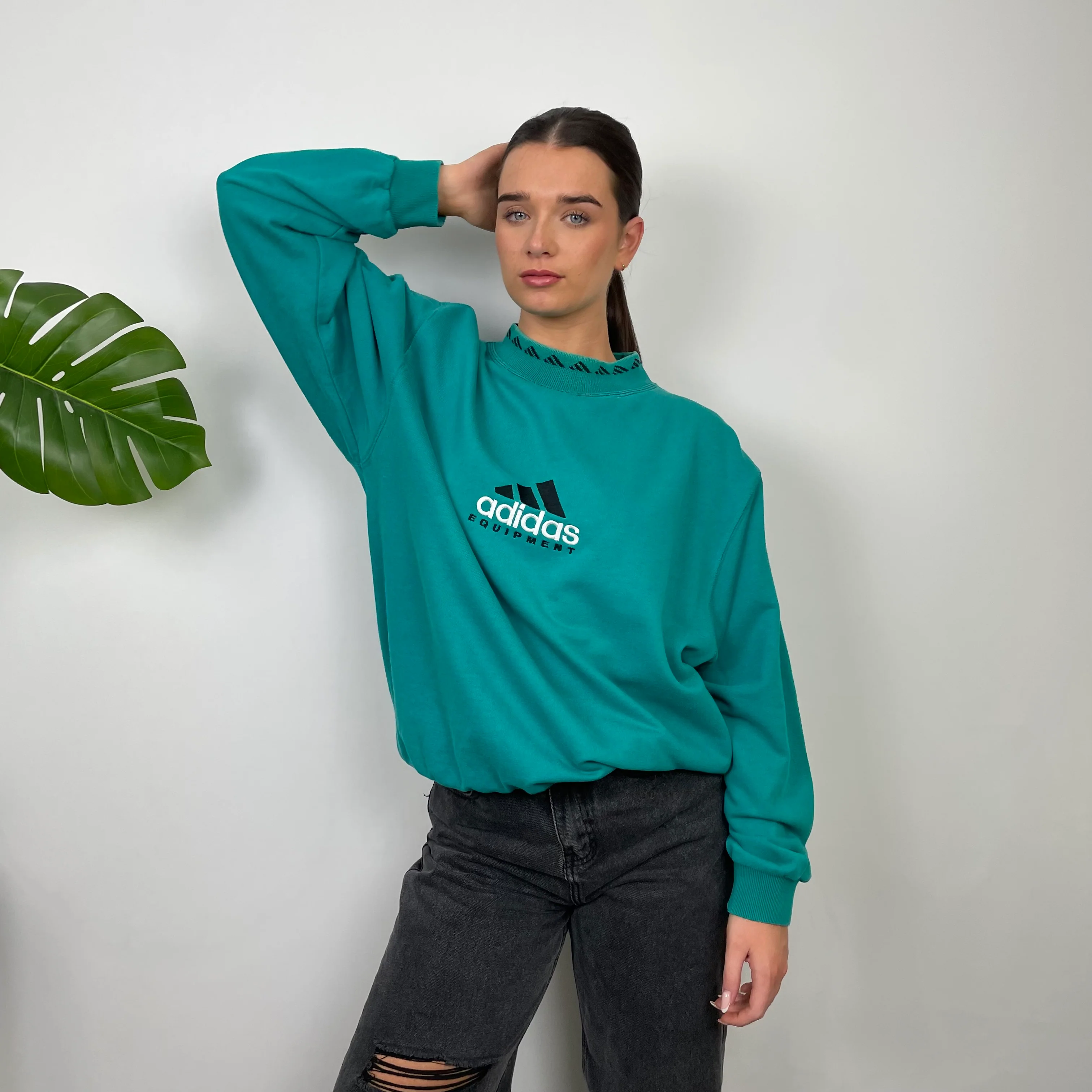 Adidas Equipment Turquoise Blue Embroidered Spell Out Sweatshirt (L) - Image 2