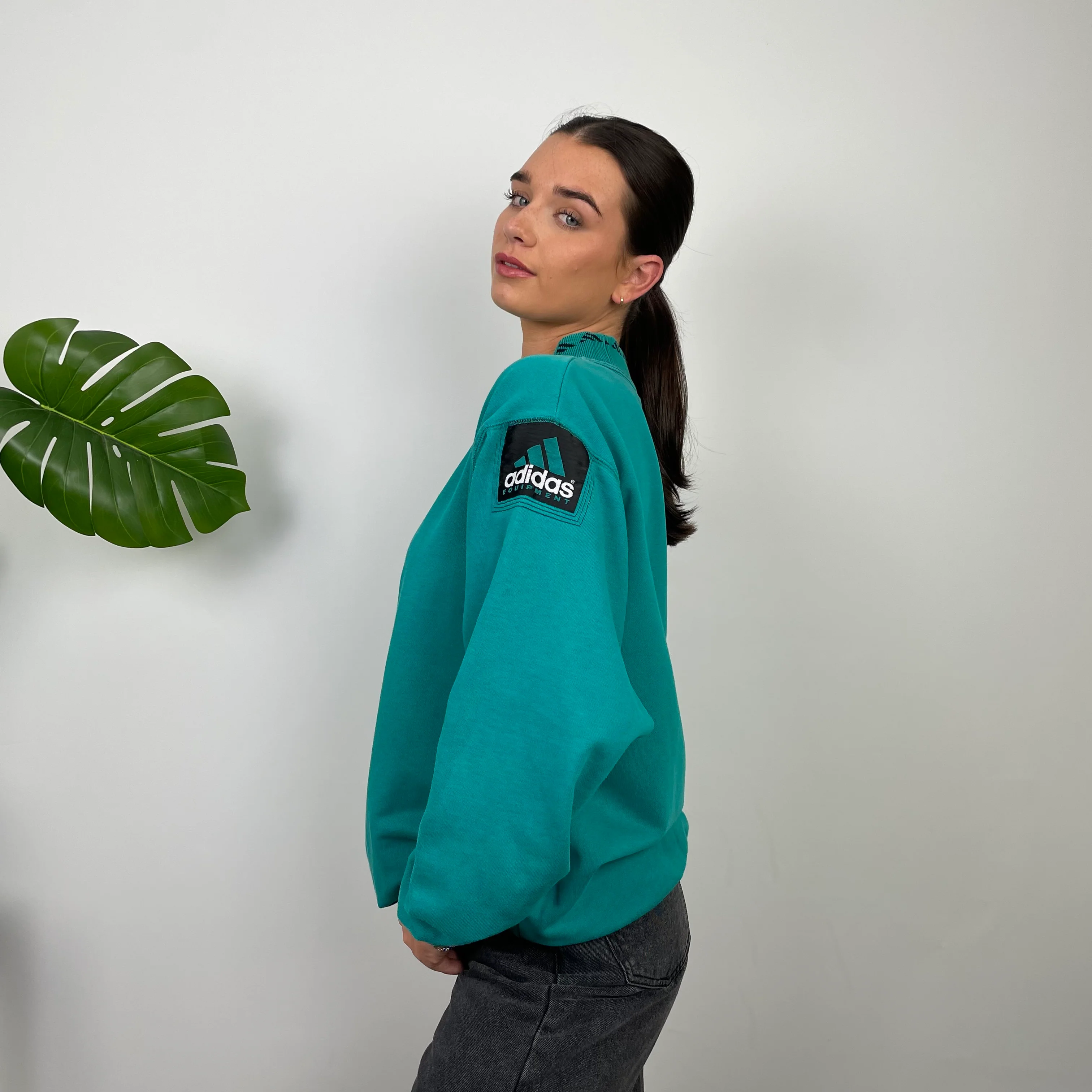 Adidas Equipment Turquoise Blue Embroidered Spell Out Sweatshirt (L) - Image 3