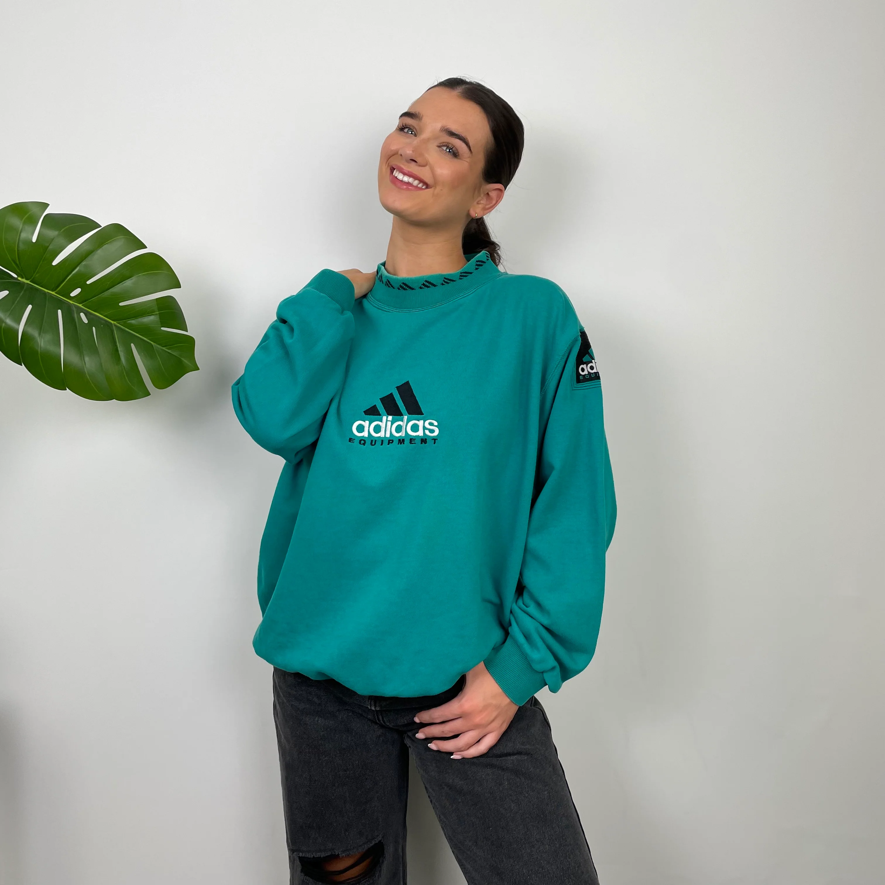 Adidas Equipment Turquoise Blue Embroidered Spell Out Sweatshirt (L) - Image 4