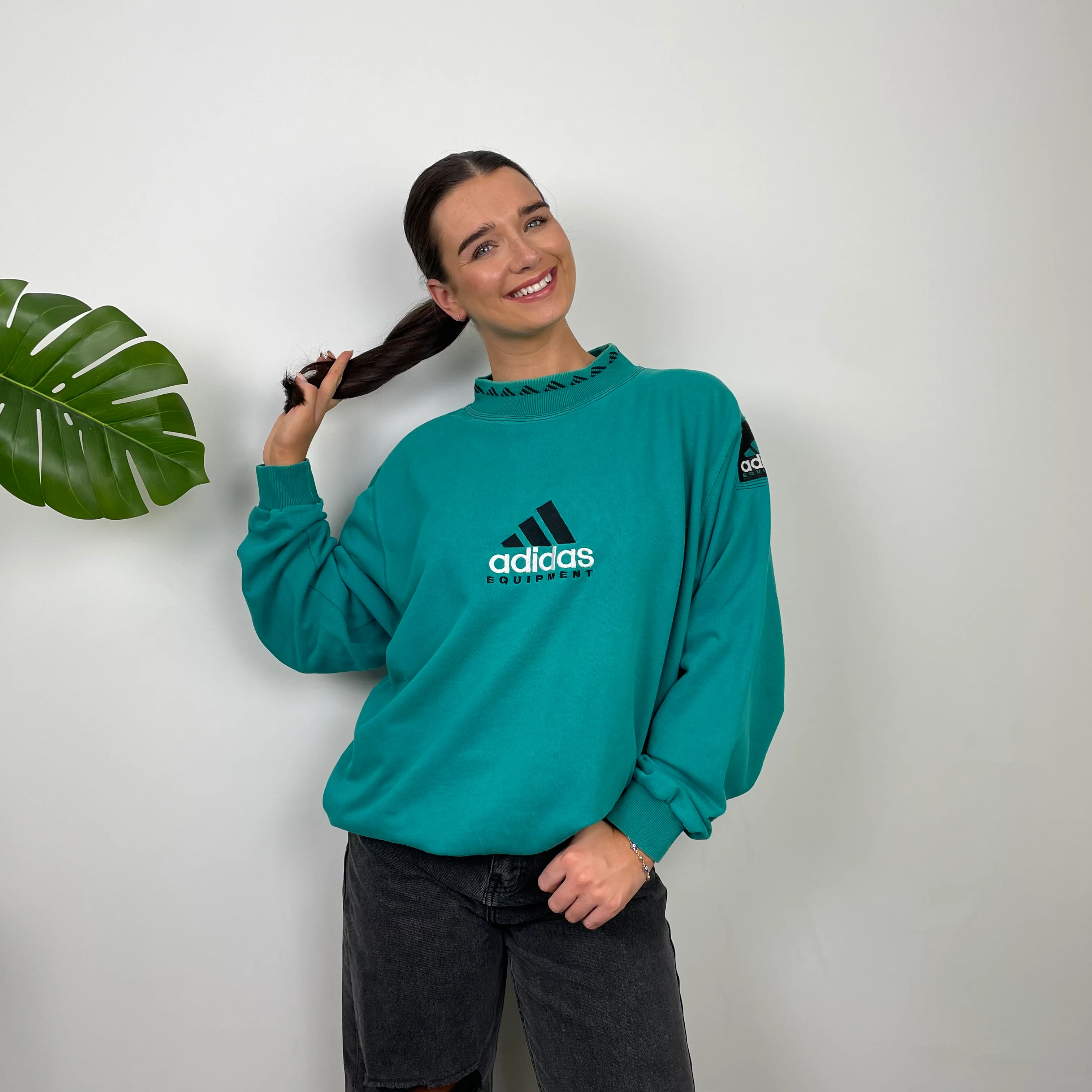 Adidas Equipment Turquoise Blue Embroidered Spell Out Sweatshirt (L) - Image 5