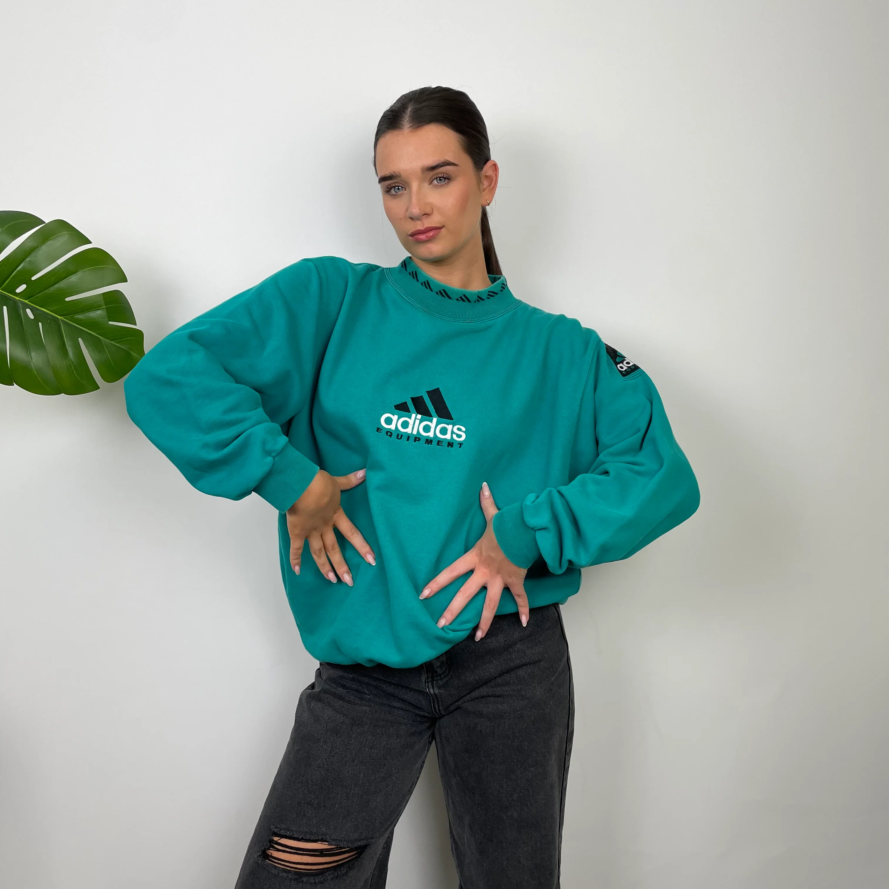 Adidas Equipment Turquoise Blue Embroidered Spell Out Sweatshirt (L) - Image 6