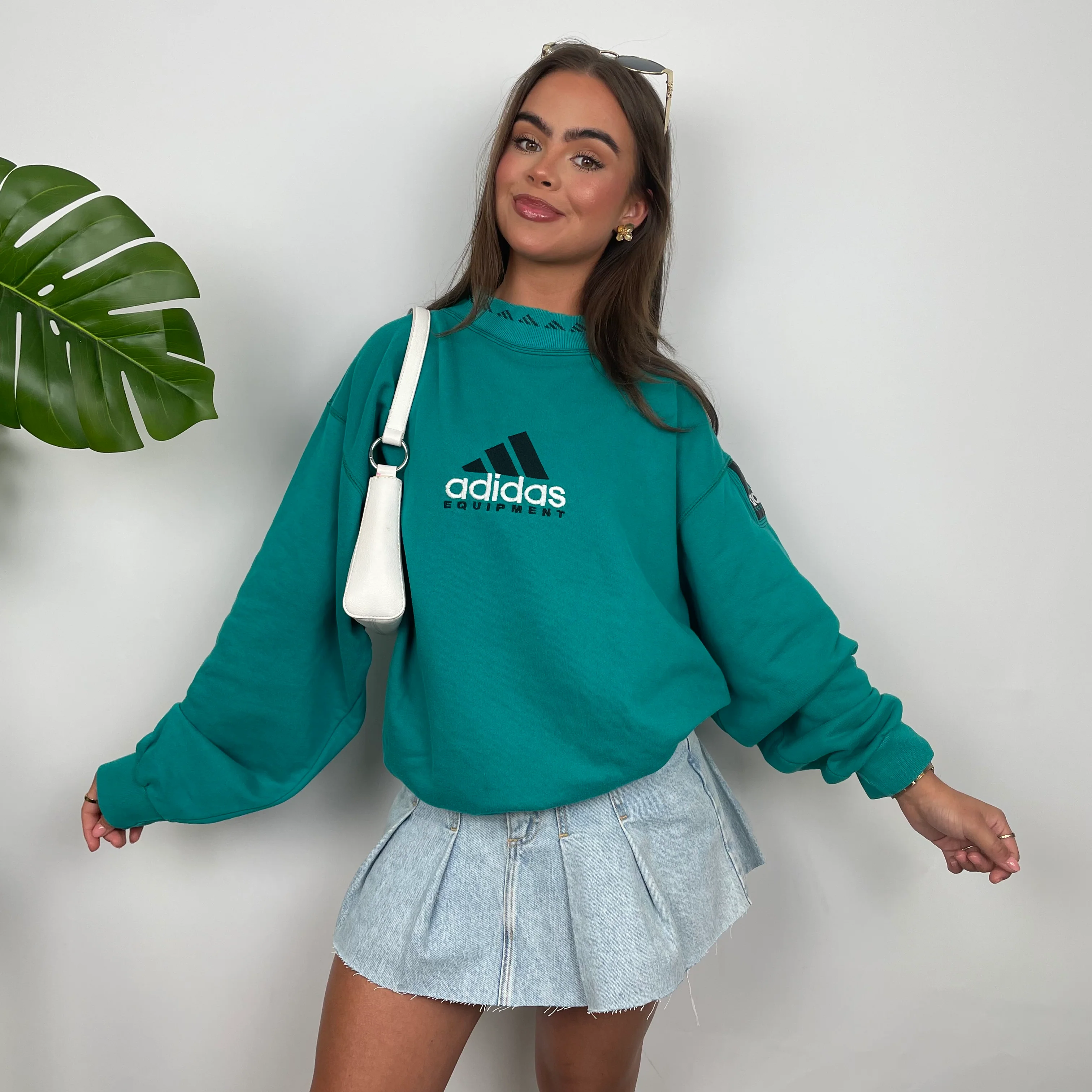 Adidas Equipment Turquoise Blue Embroidered Spell Out Sweatshirt (M) - Image 2