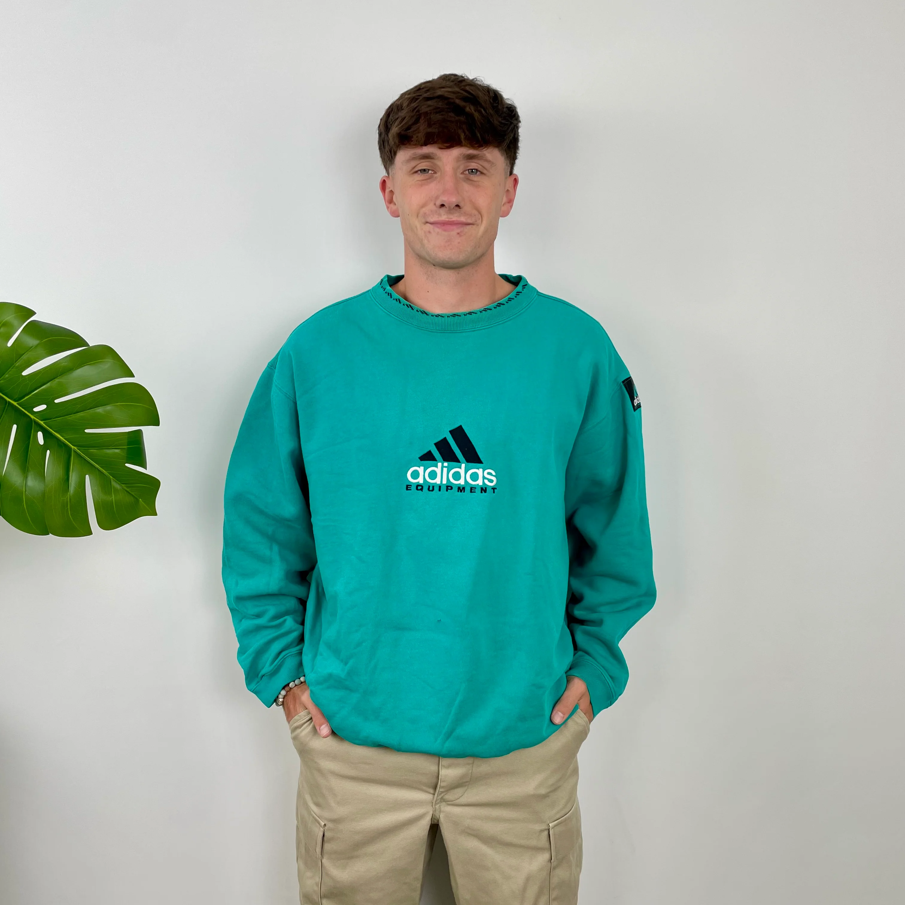 Adidas Equipment Turquoise Blue Embroidered Spell Out Sweatshirt (L)