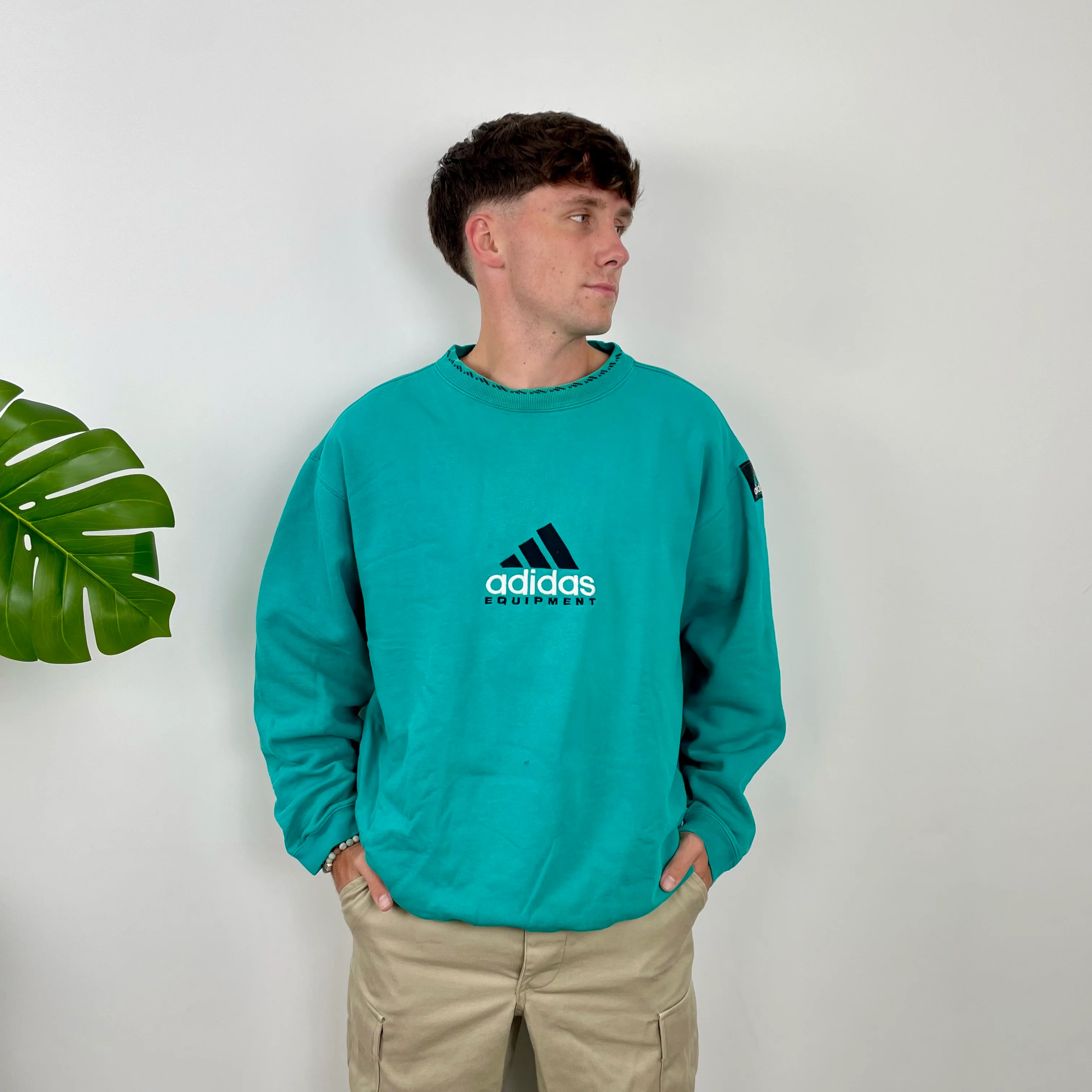 Adidas Equipment Turquoise Blue Embroidered Spell Out Sweatshirt (L) - Image 2