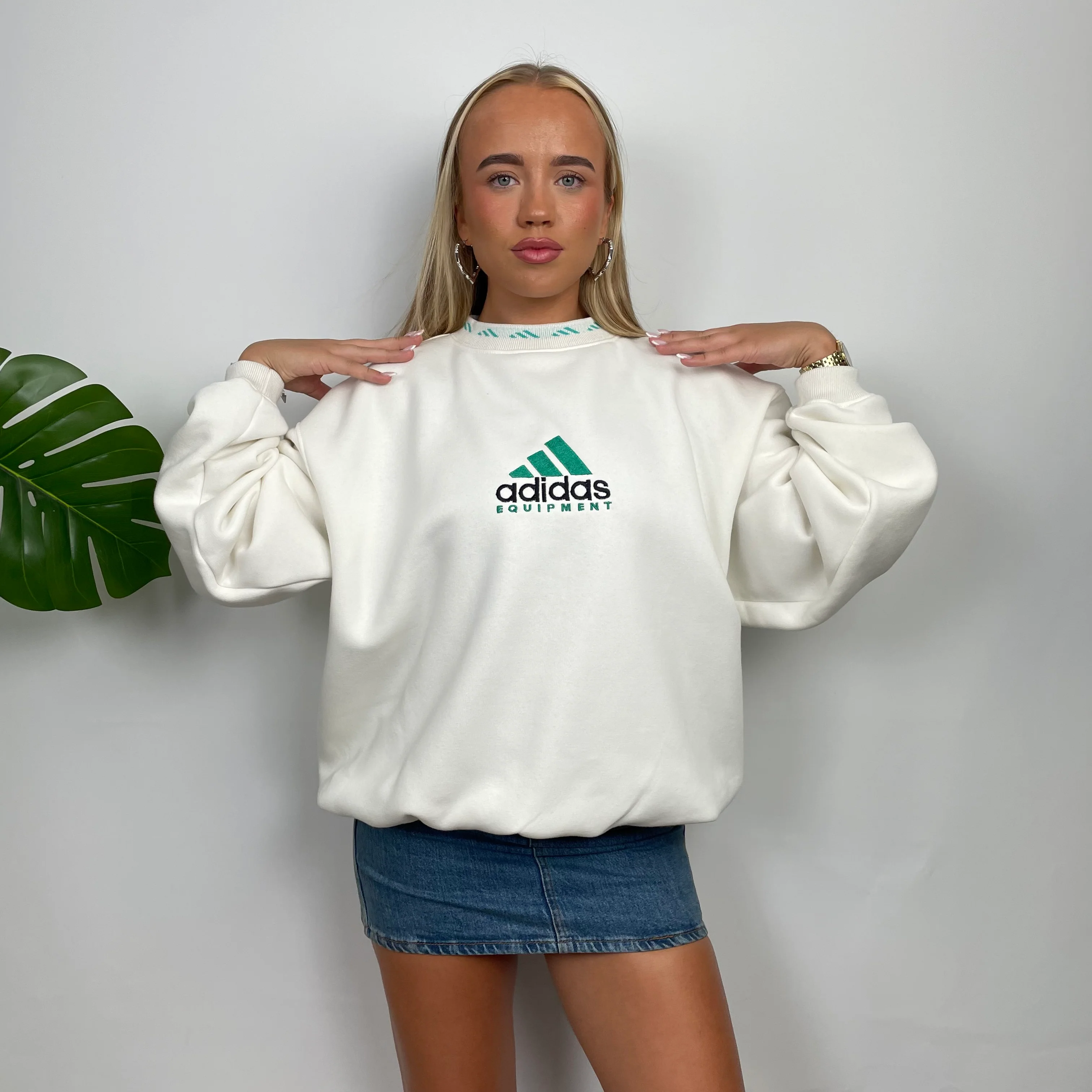 Adidas Equipment White Embroidered Spell Out Sweatshirt (M) - Image 4