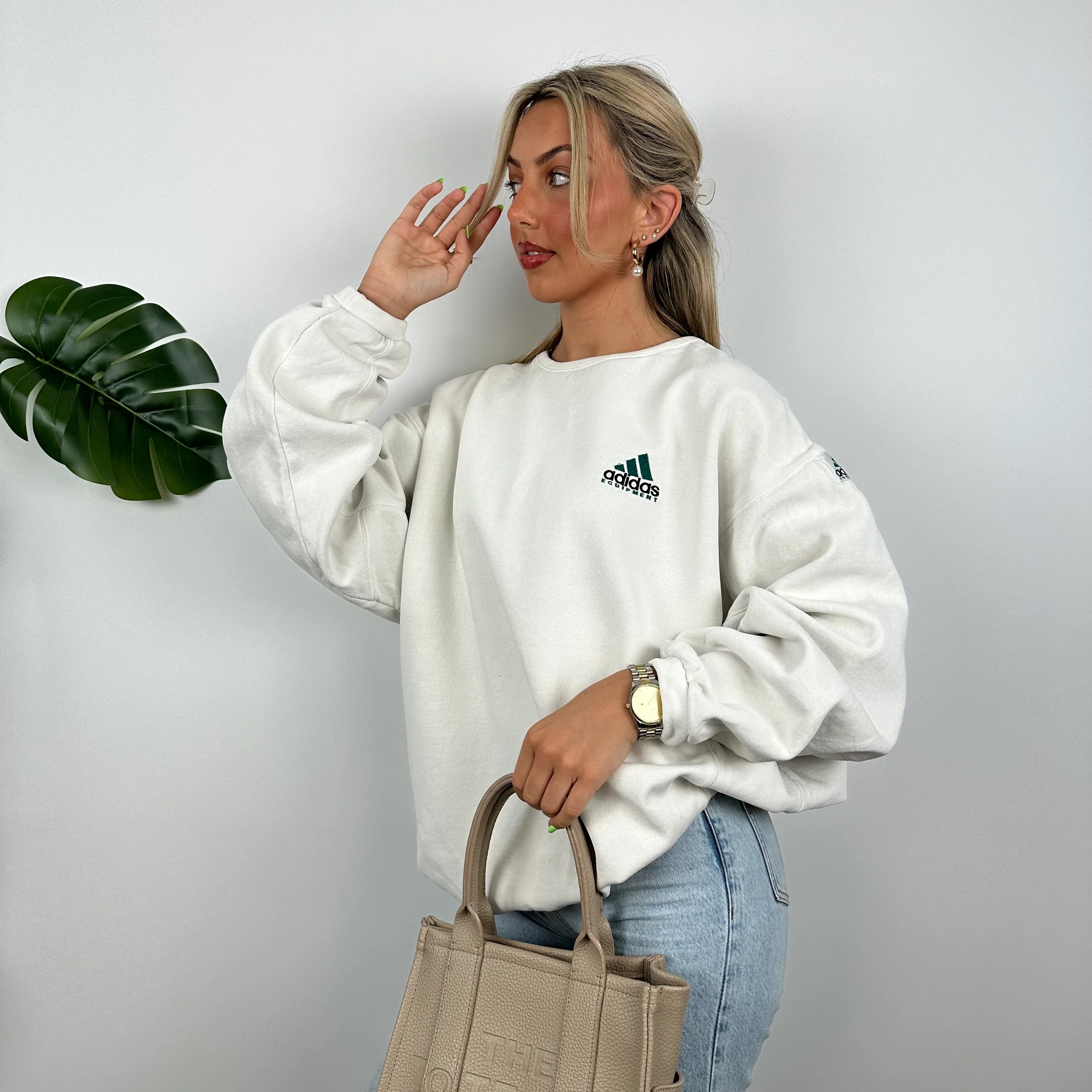 Adidas Equipment White Embroidered Spell Out Sweatshirt (XXL) - Image 3