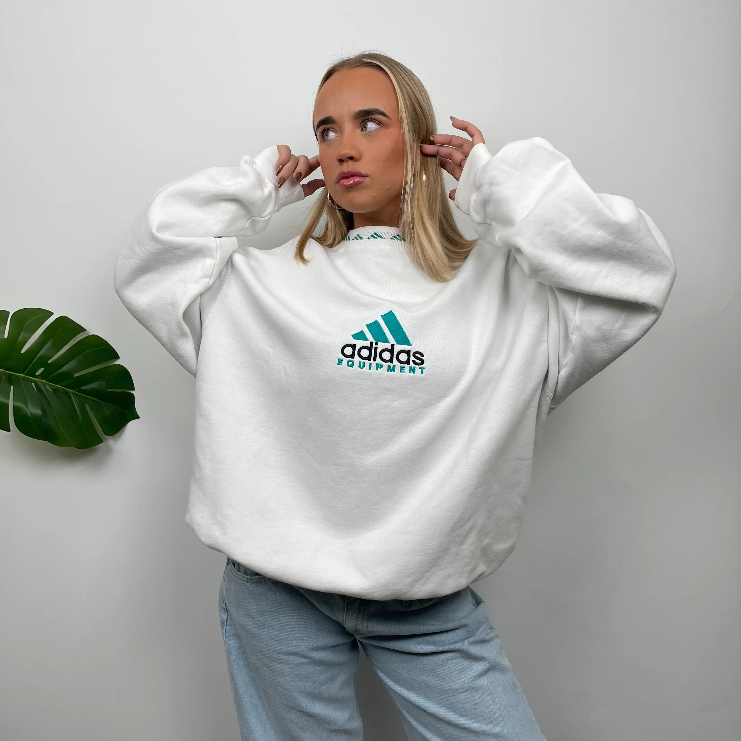 Adidas Equipment White Embroidered Spell Out Sweatshirt (L) - Image 4