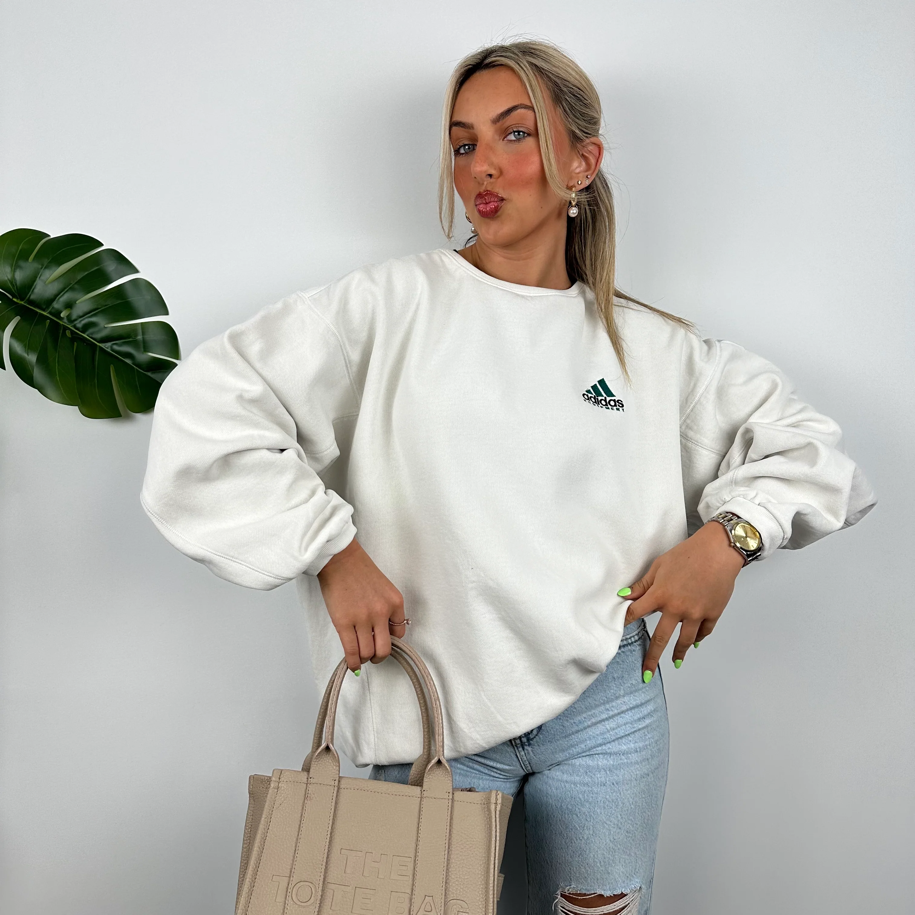 Adidas Equipment White Embroidered Spell Out Sweatshirt (XXL) - Image 7