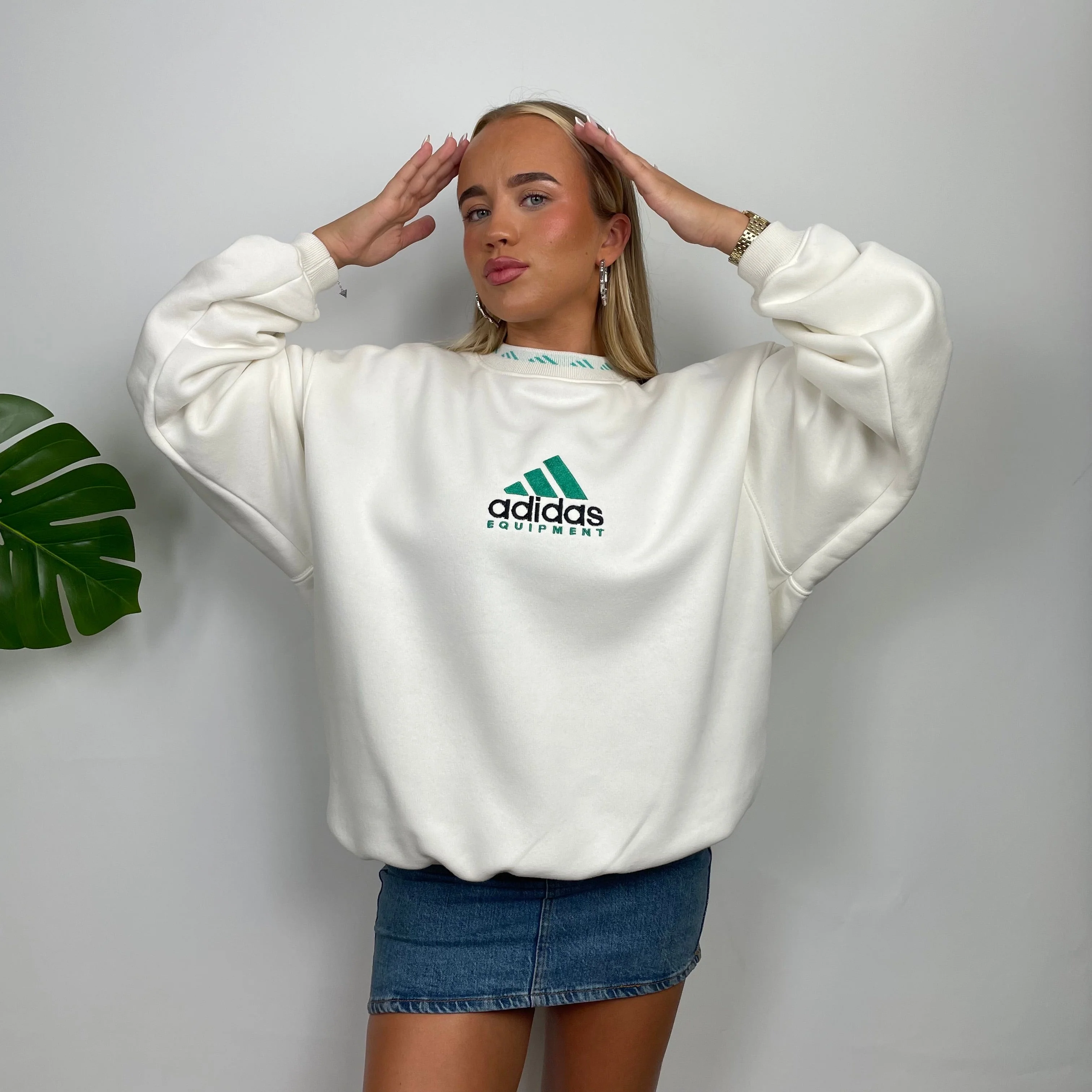 Adidas Equipment White Embroidered Spell Out Sweatshirt (S) - Image 4