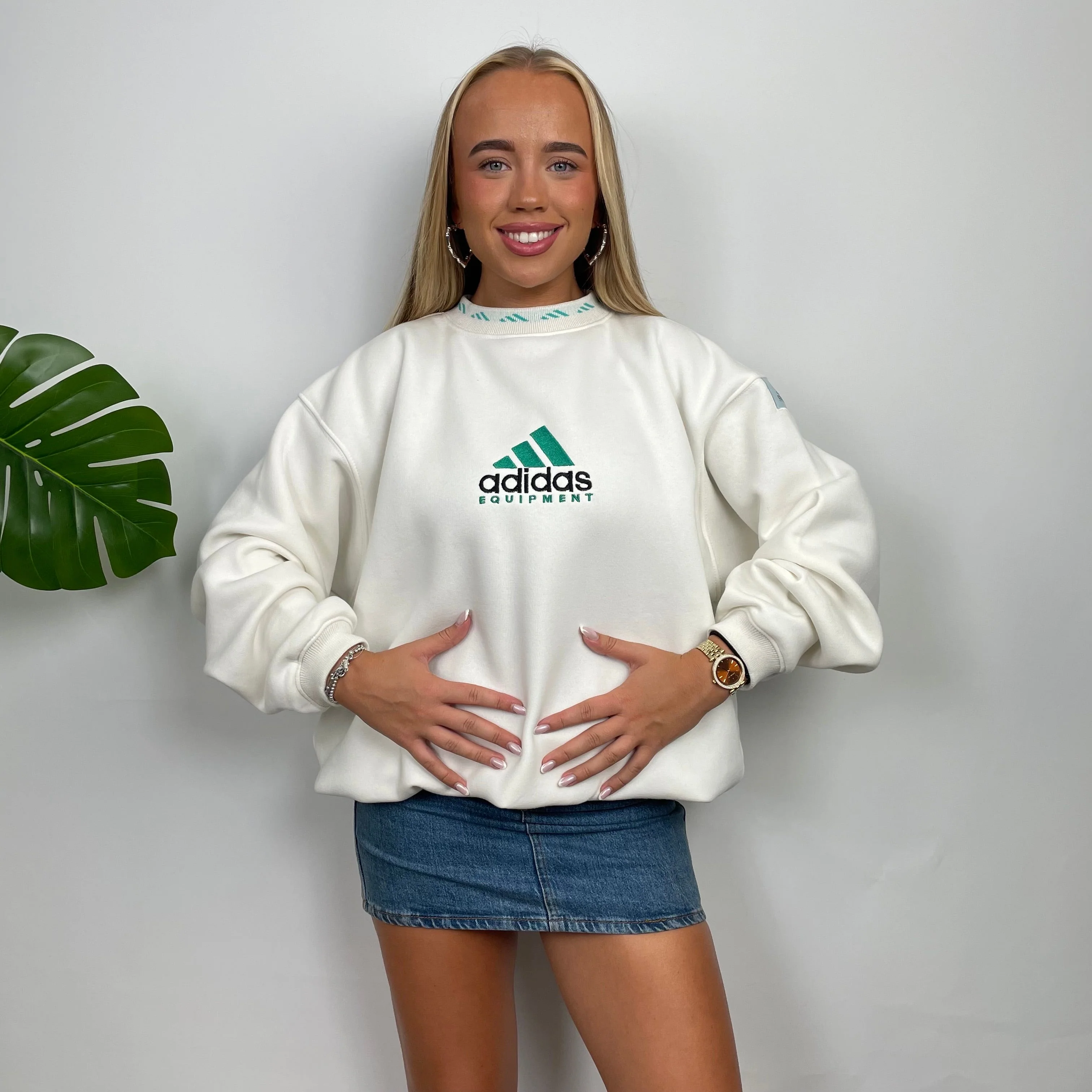 Adidas Equipment White Embroidered Spell Out Sweatshirt (S) - Image 7