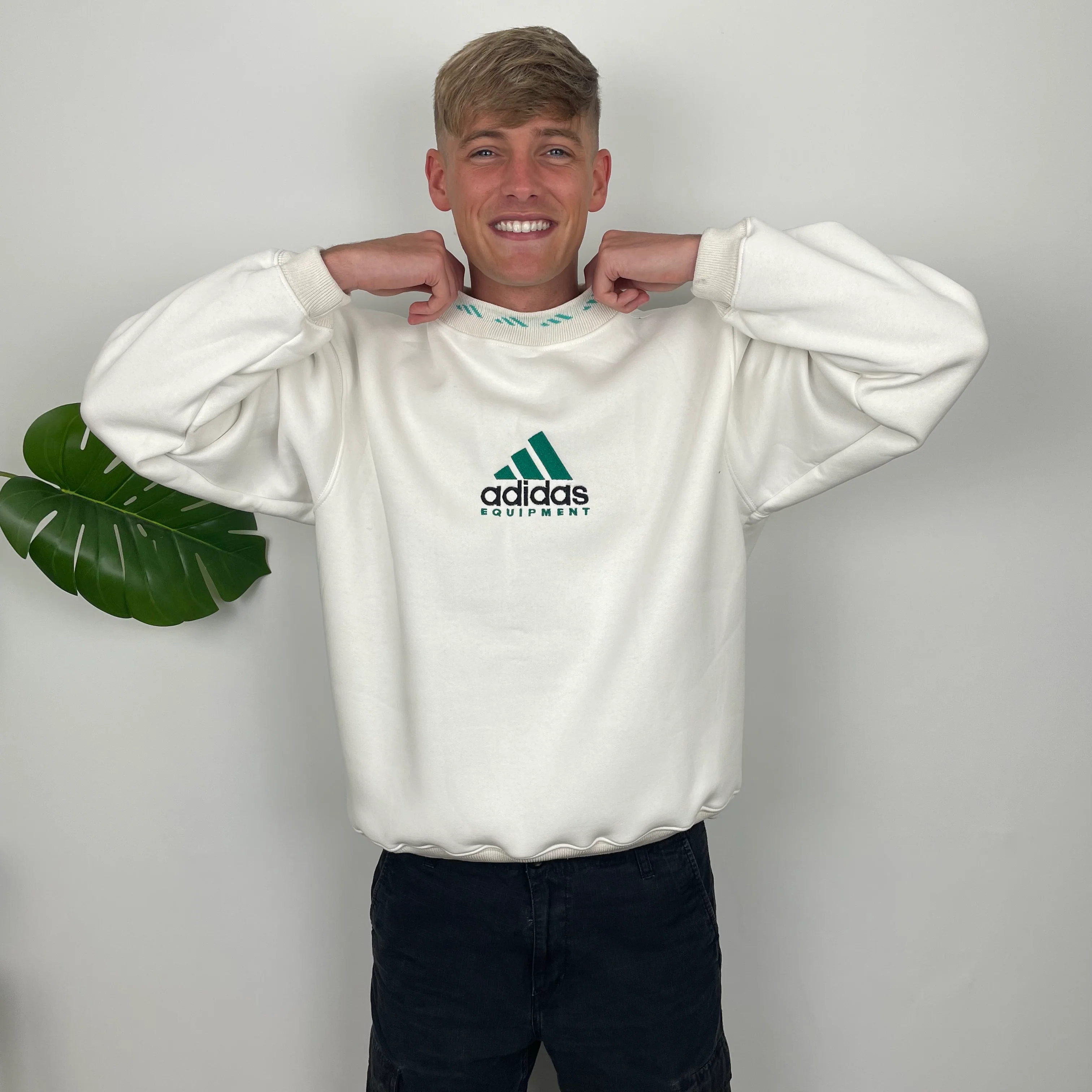 Adidas Equipment White Embroidered Spell Out Sweatshirt (S) - Image 4